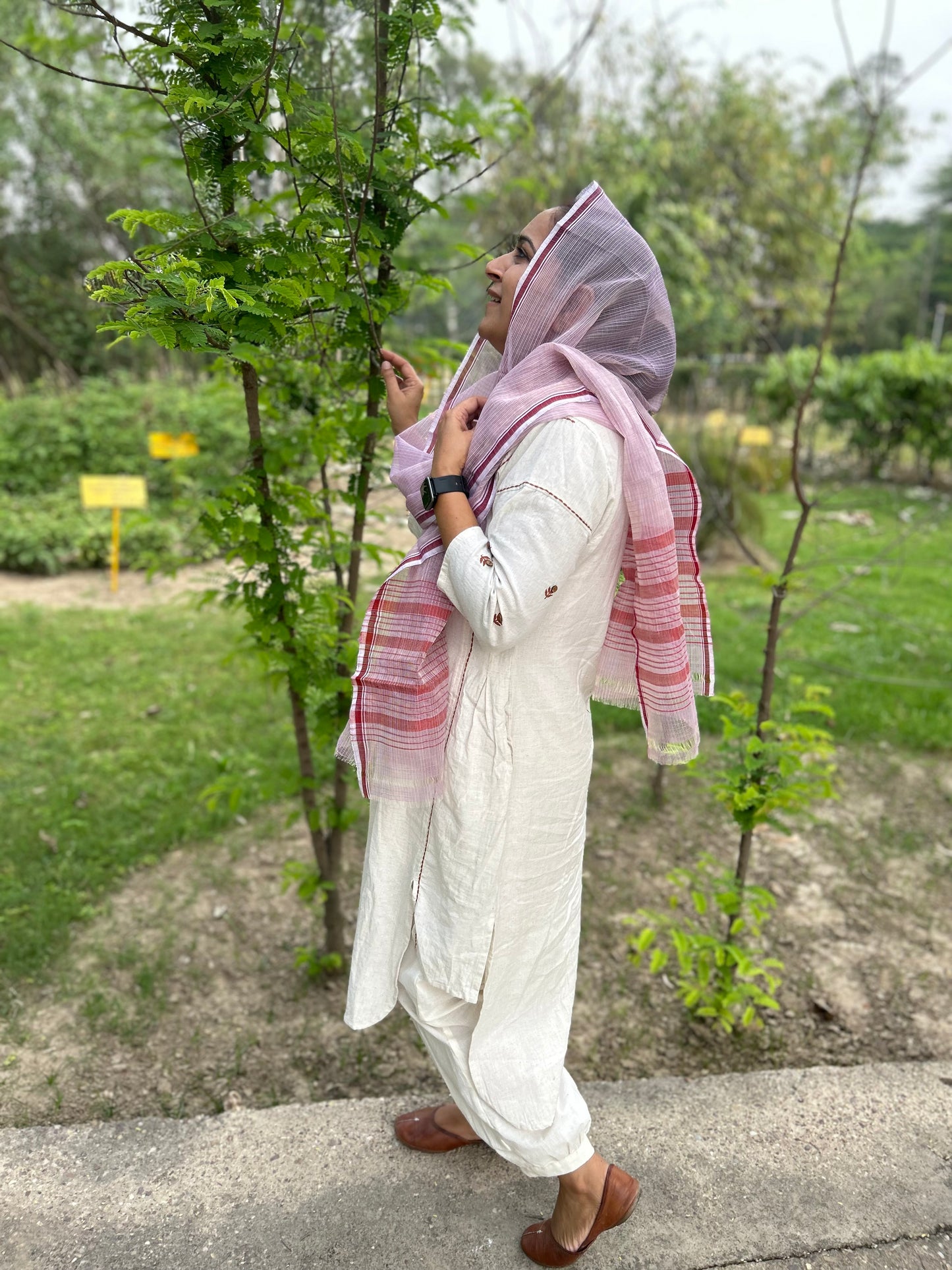 Peach Hand Woven Kota Doria Stole