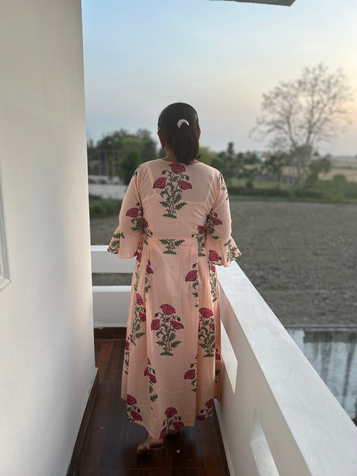 Peach Block Printed Dress