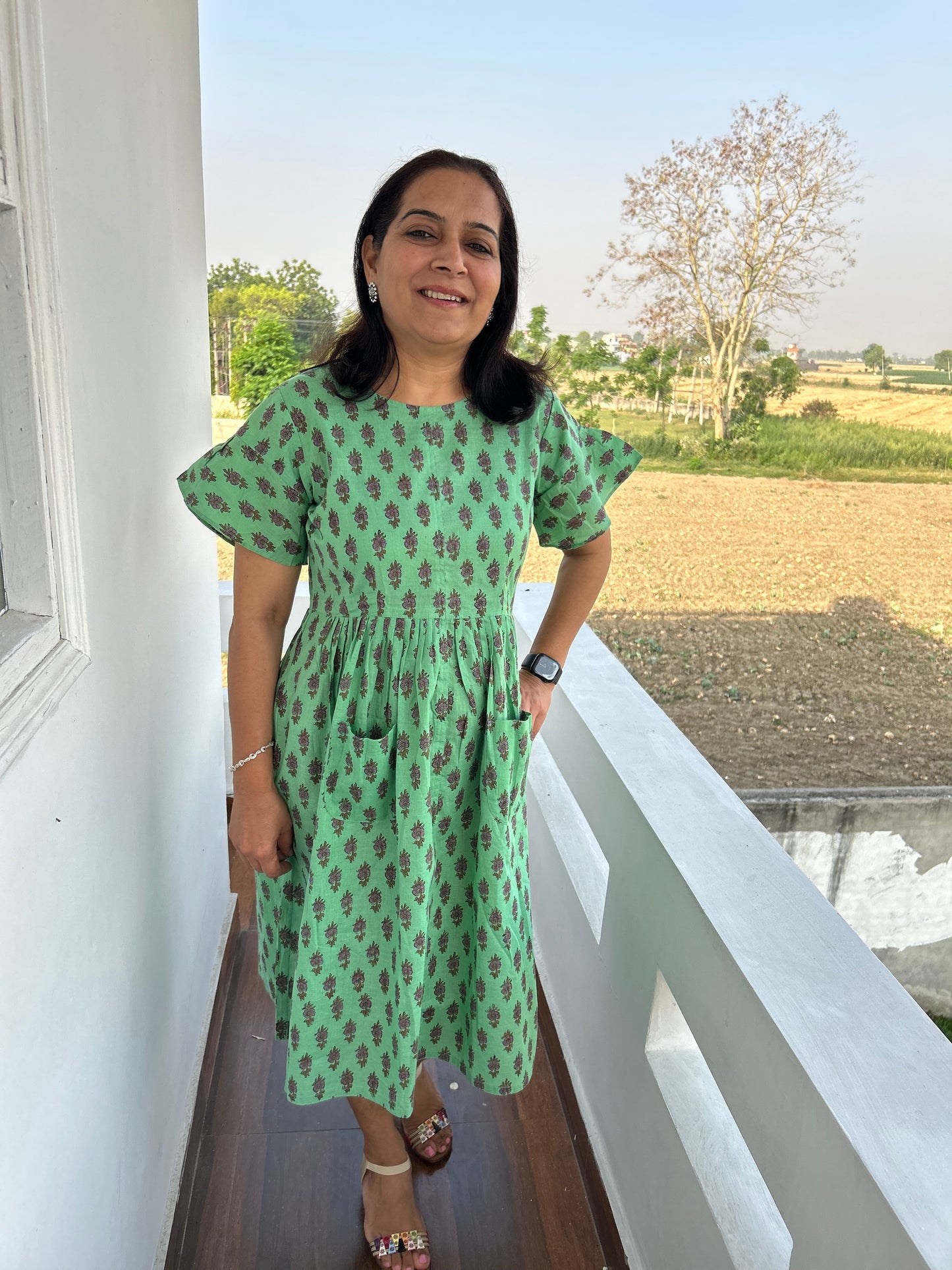 Green Block Printed Dress