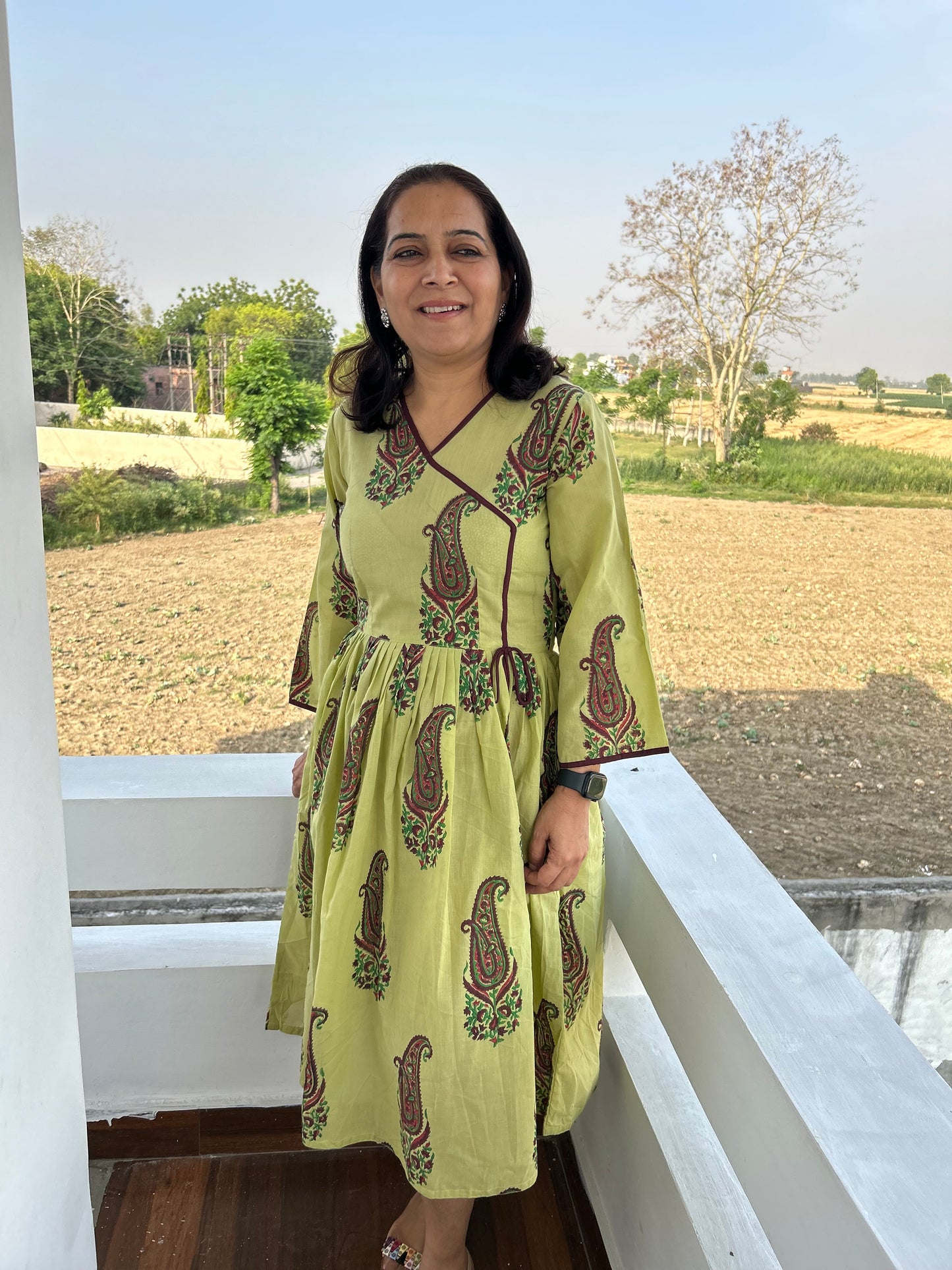 Green Block Printed Dress