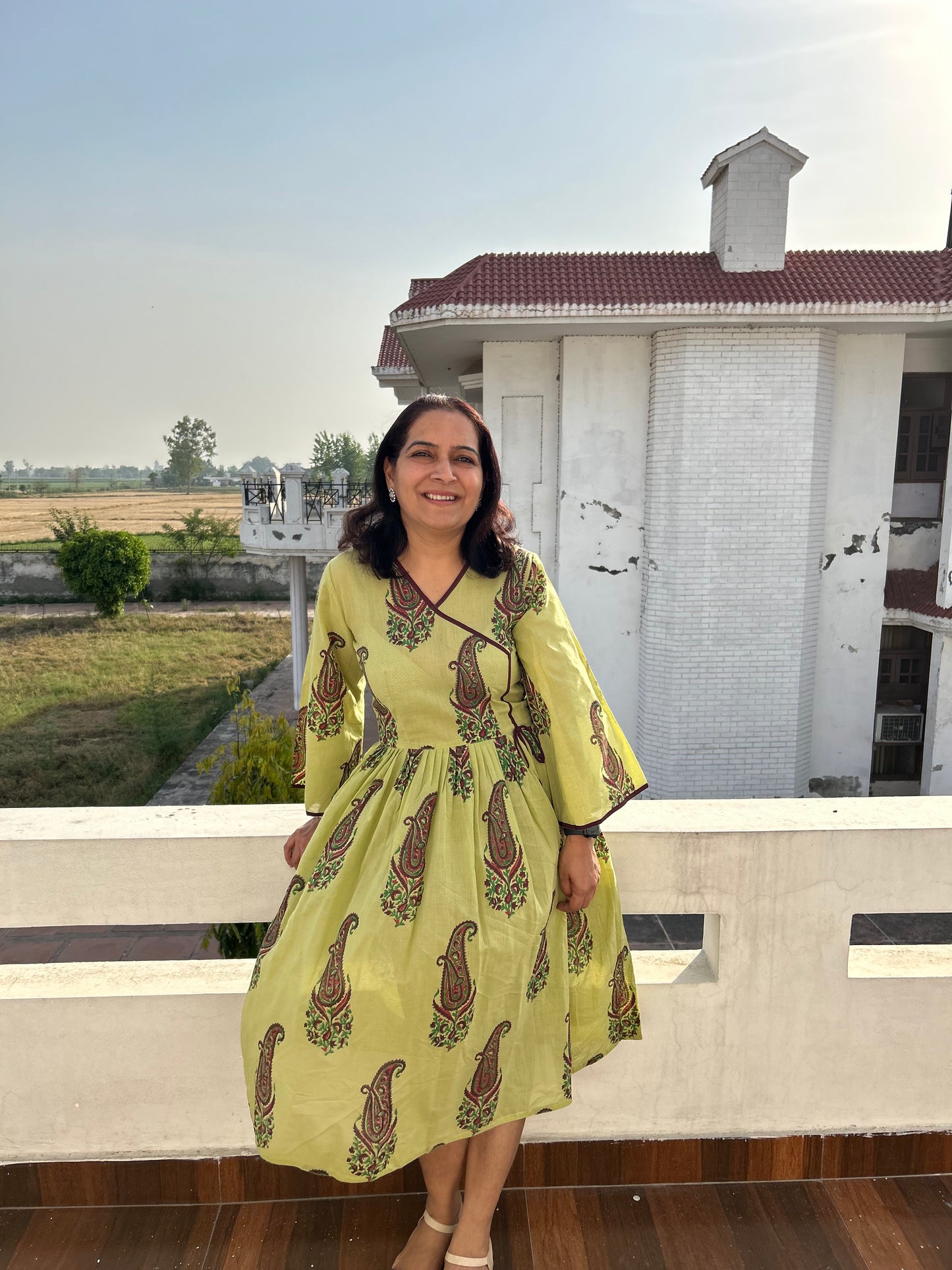 Green Block Printed Dress
