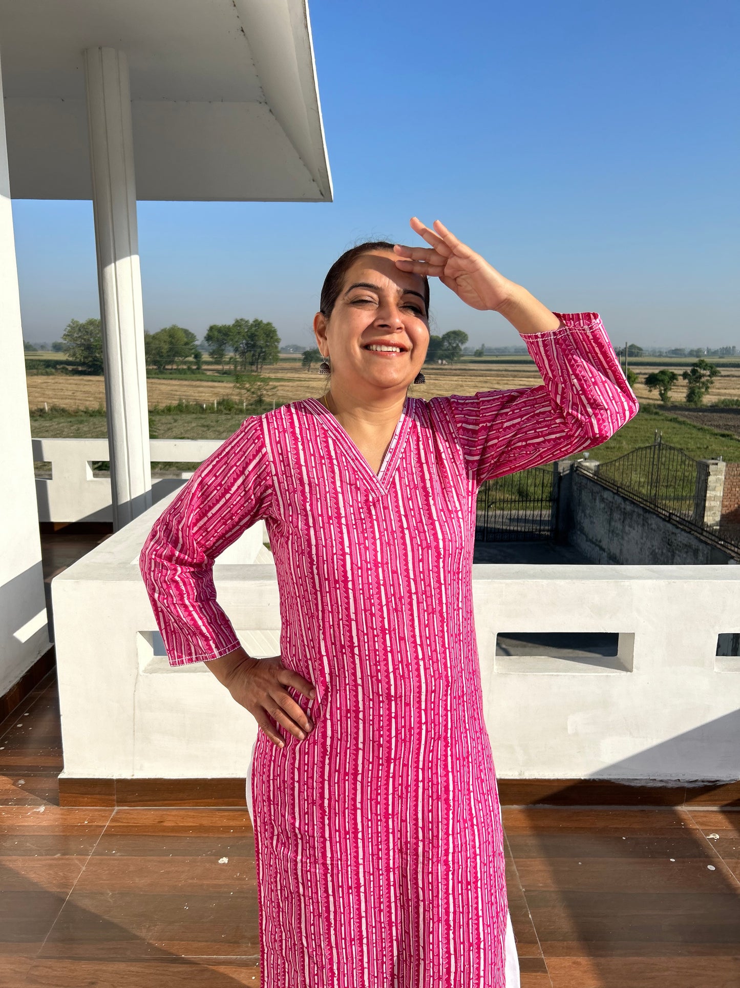 Pink Cotton Block Printed Kurta