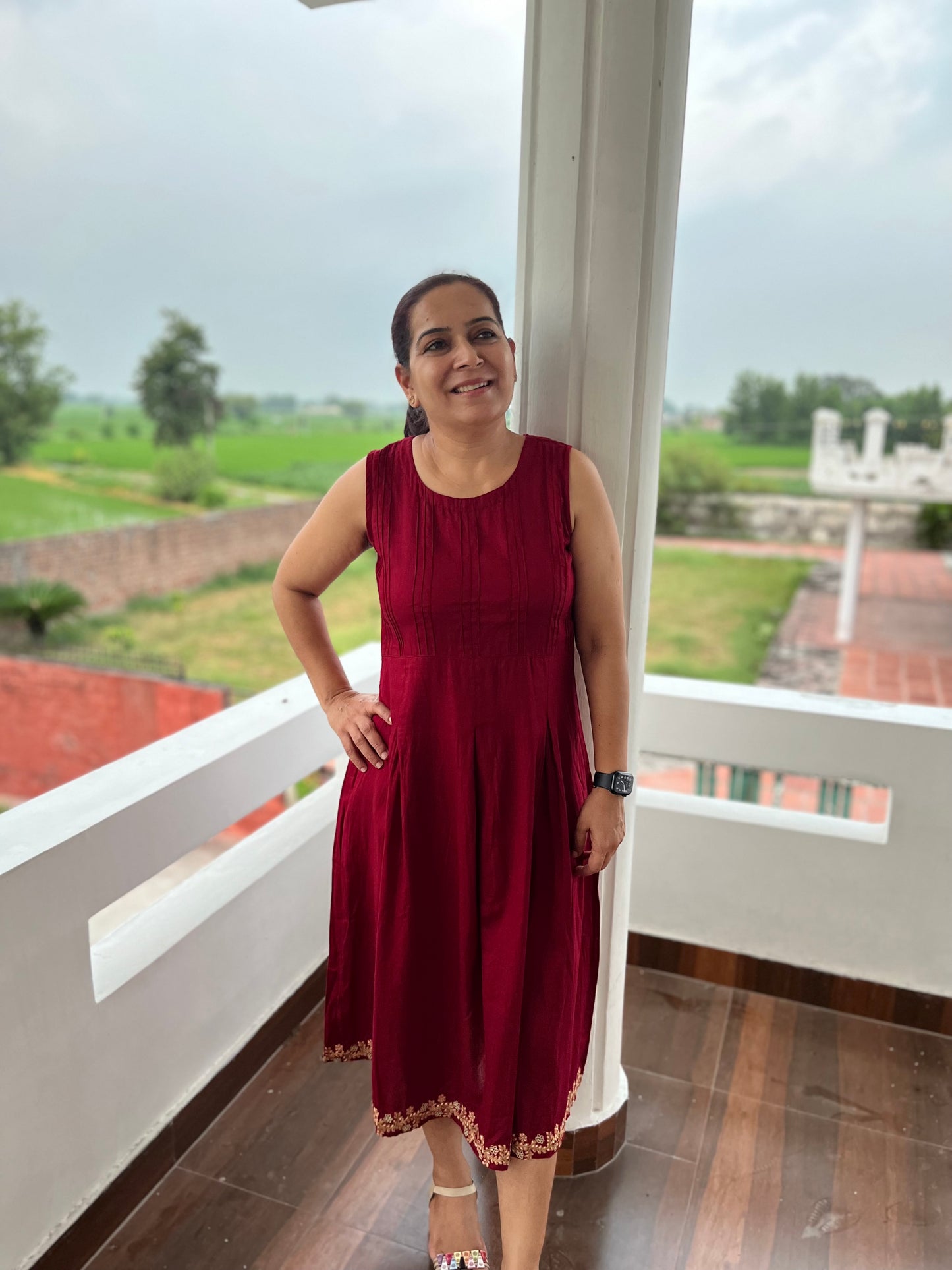 Maroon Cotton Dress