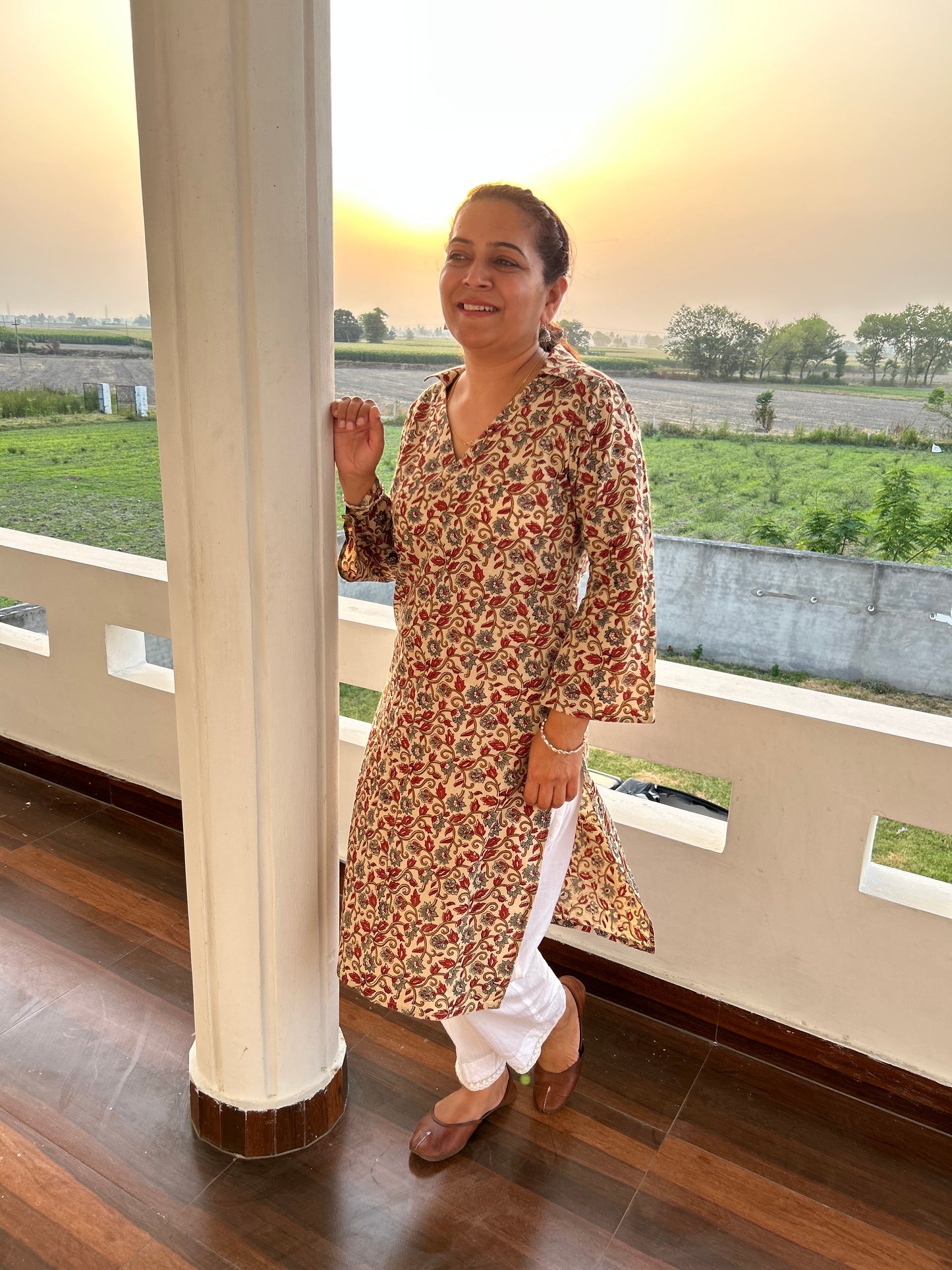 Beige Cotton Kalamkari Kurta