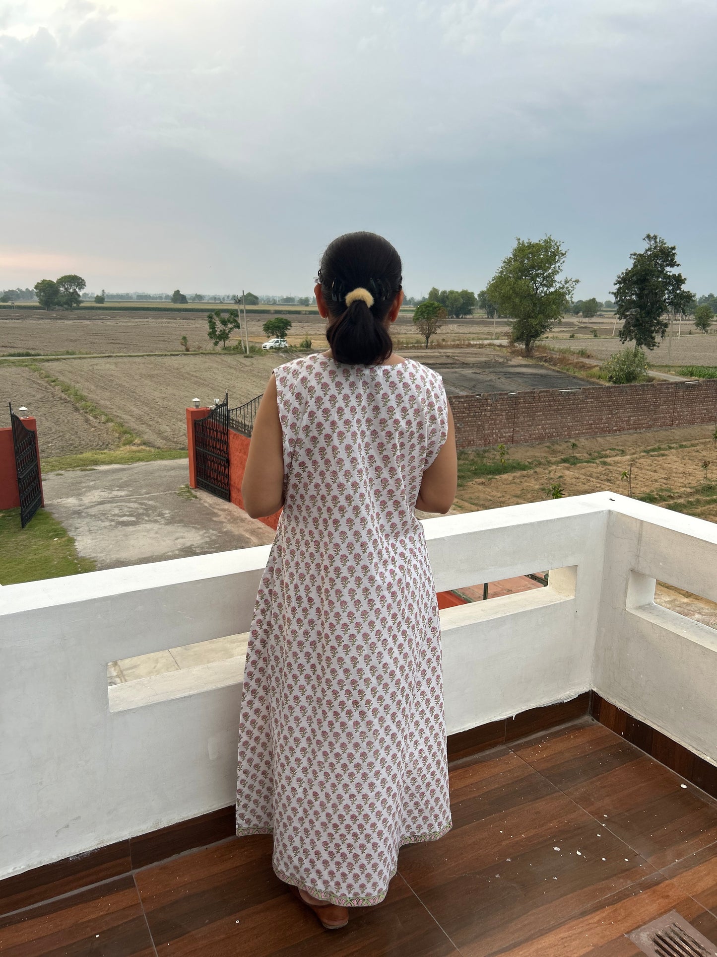 White Cotton Block Printed Dress