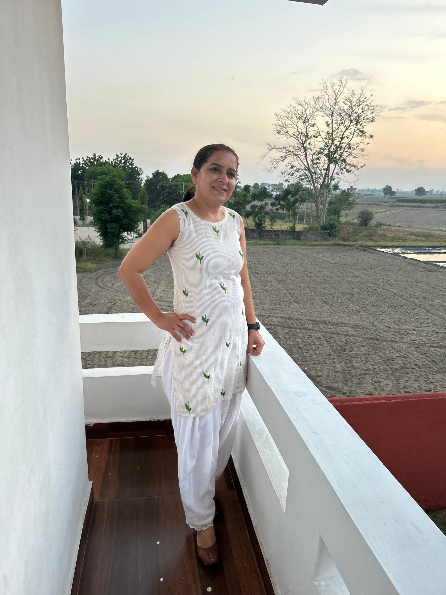 White Cotton Hand Embroidered Kurti