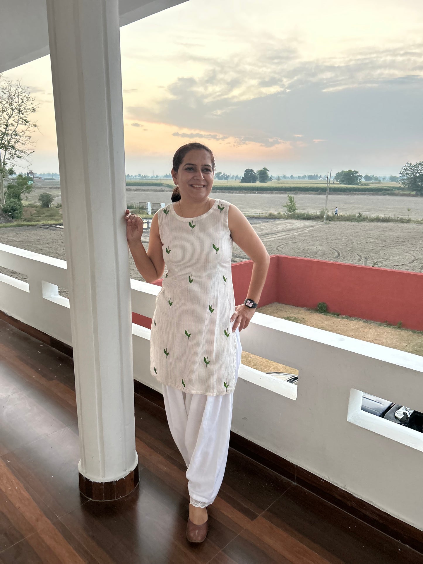 White Cotton Hand Embroidered Kurti