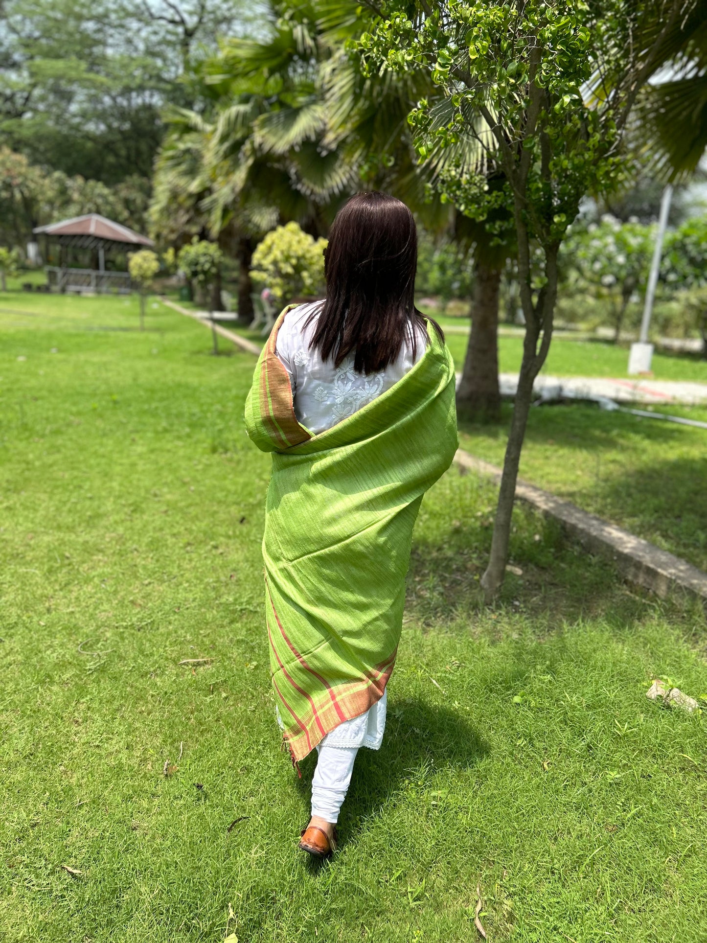 Parrot Green Hand Woven Ghicha Silk Dupatta