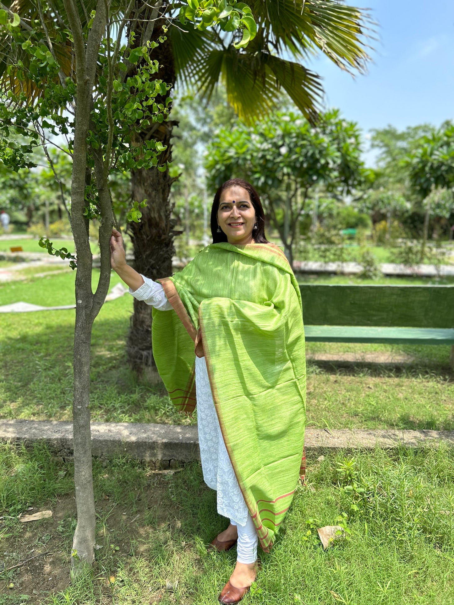 Parrot Green Hand Woven Ghicha Silk Dupatta