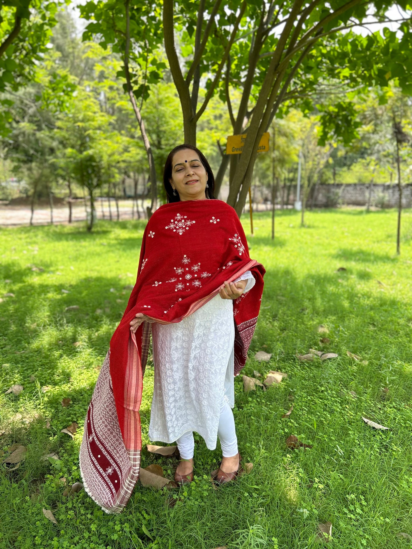 Red Woolen Bhujodi Shawl