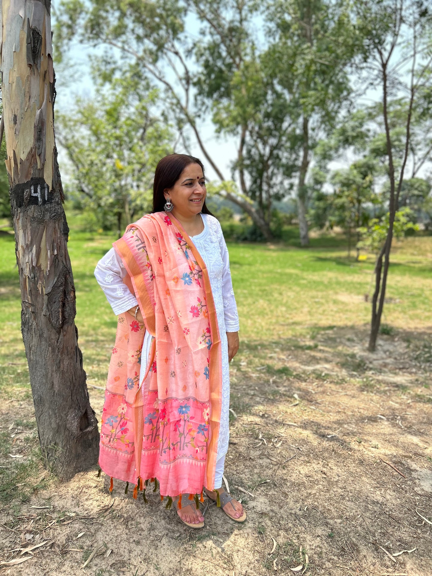 Peach Chanderi Digital Printed Dupatta