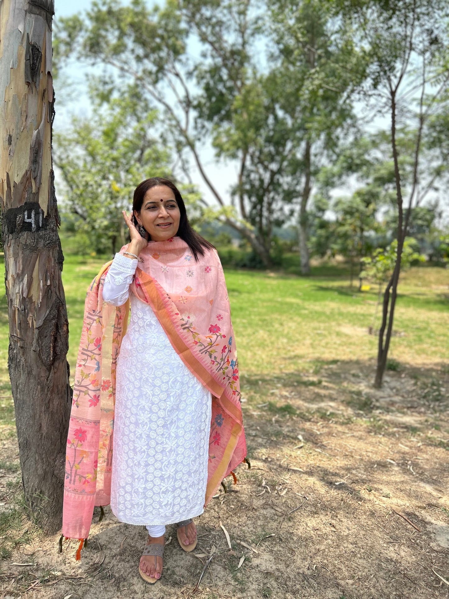 Peach Chanderi Digital Printed Dupatta