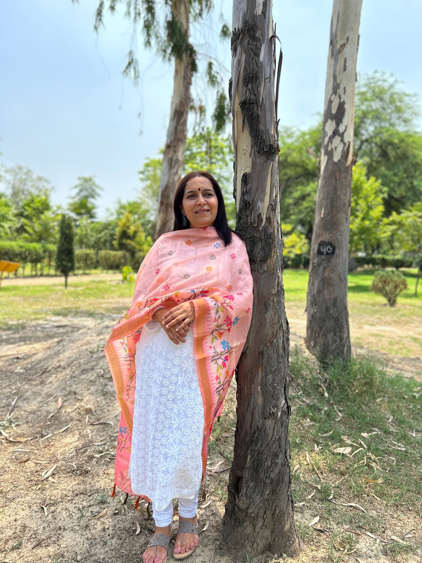 Peach Chanderi Digital Printed Dupatta