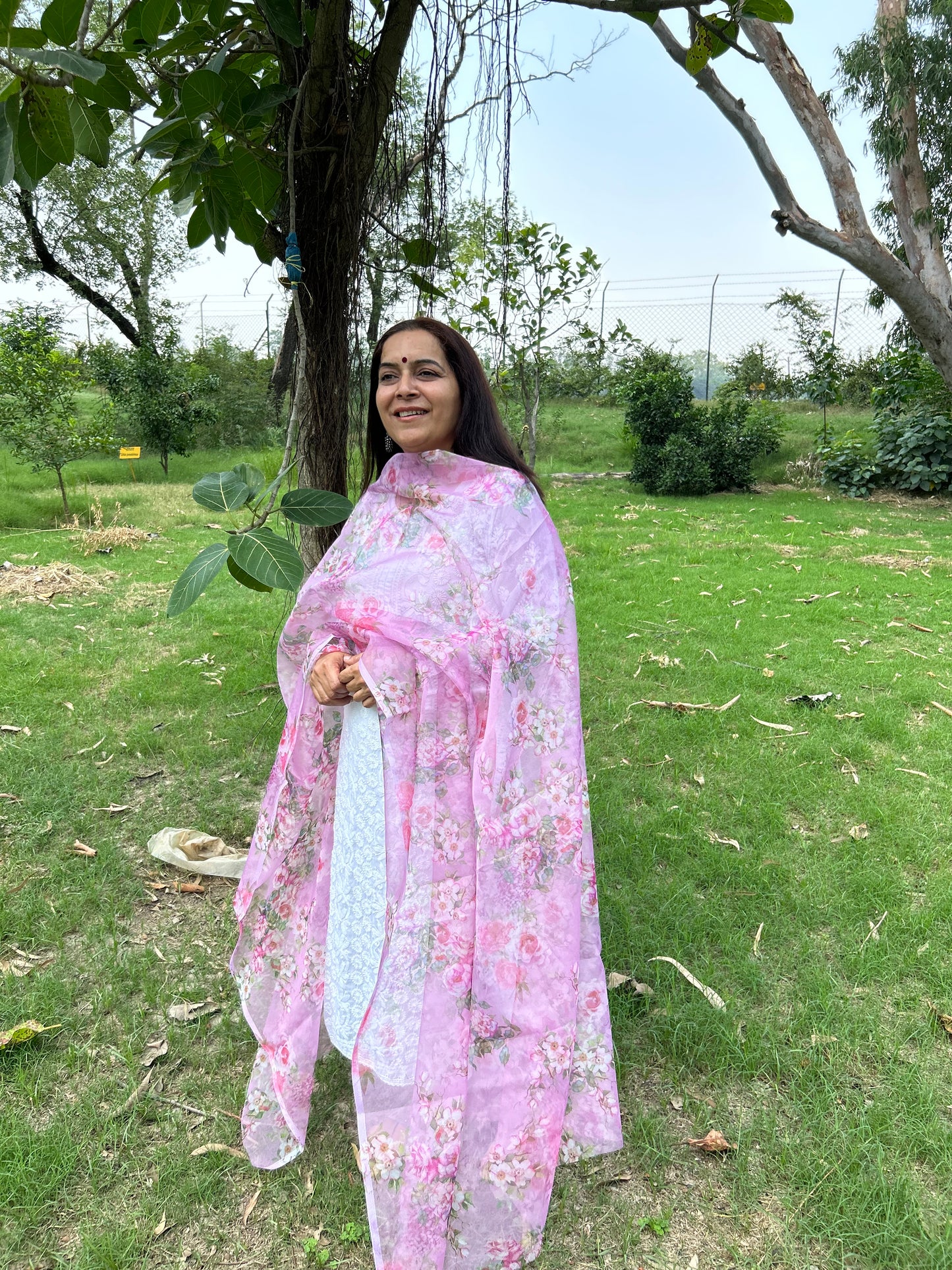 Pink Organza Digital Printed Dupatta