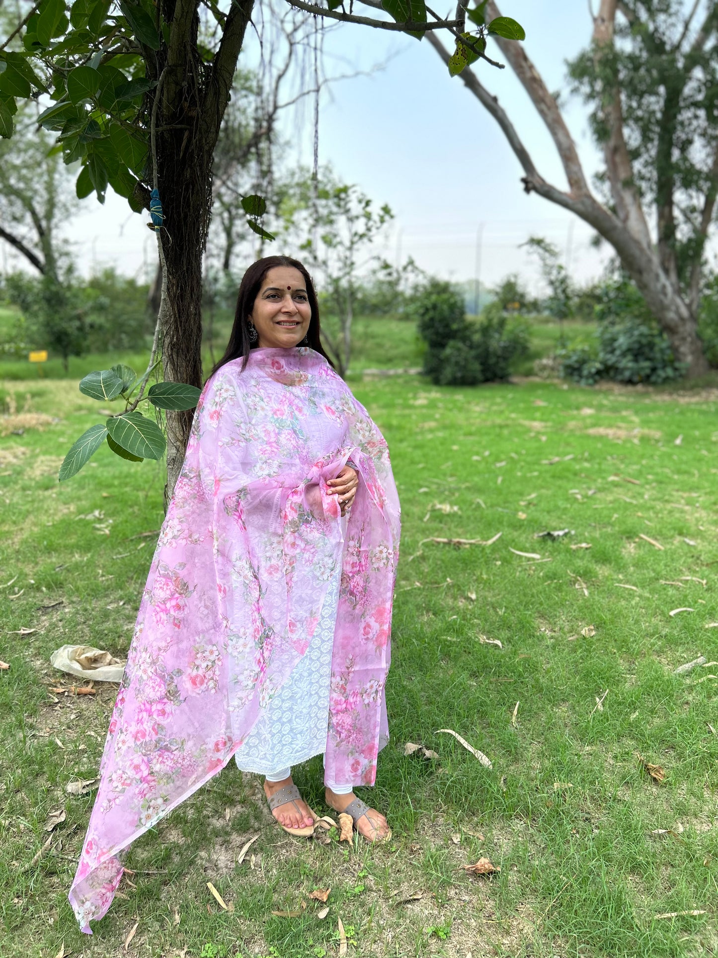 Pink Organza Digital Printed Dupatta
