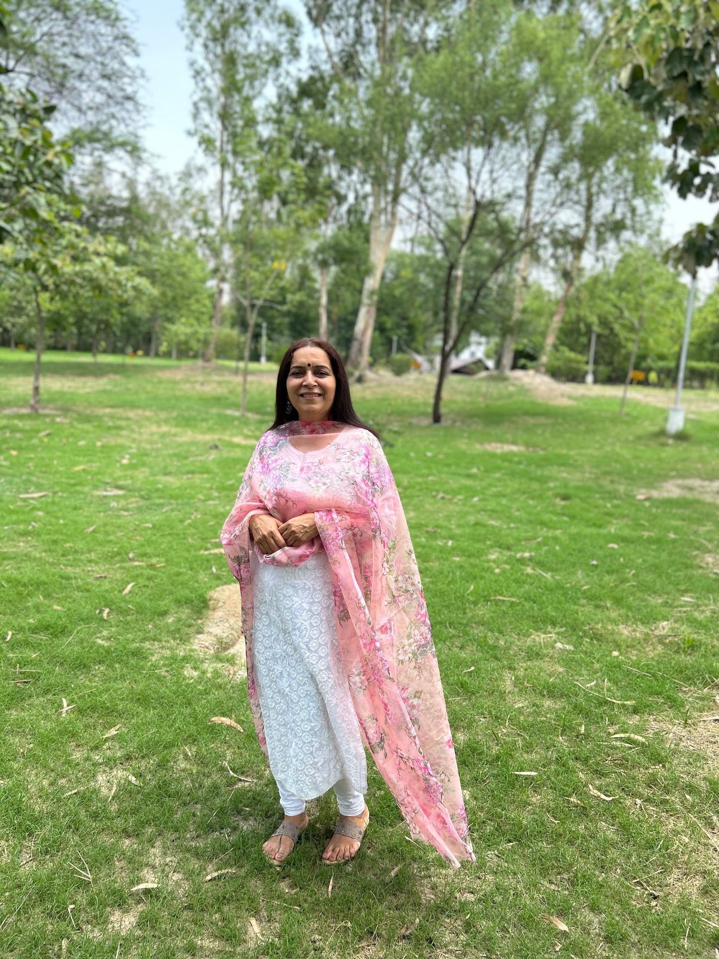 Peach Digital Printed Organza Dupatta