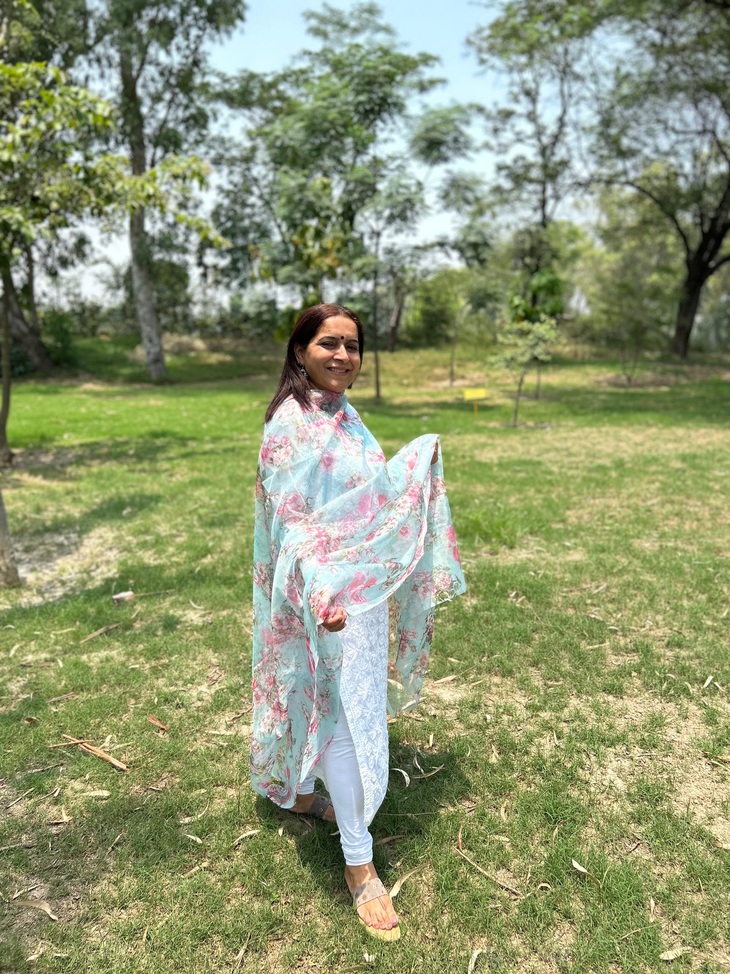 Green Digital Printed Organza Dupatta