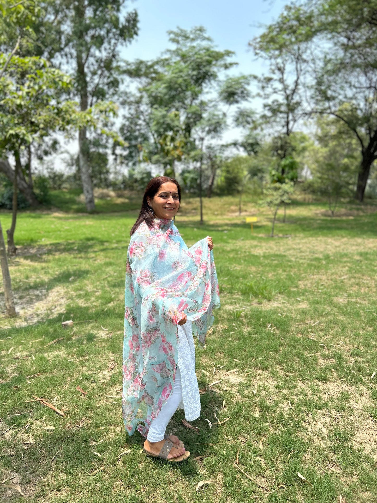 Green Digital Printed Organza Dupatta