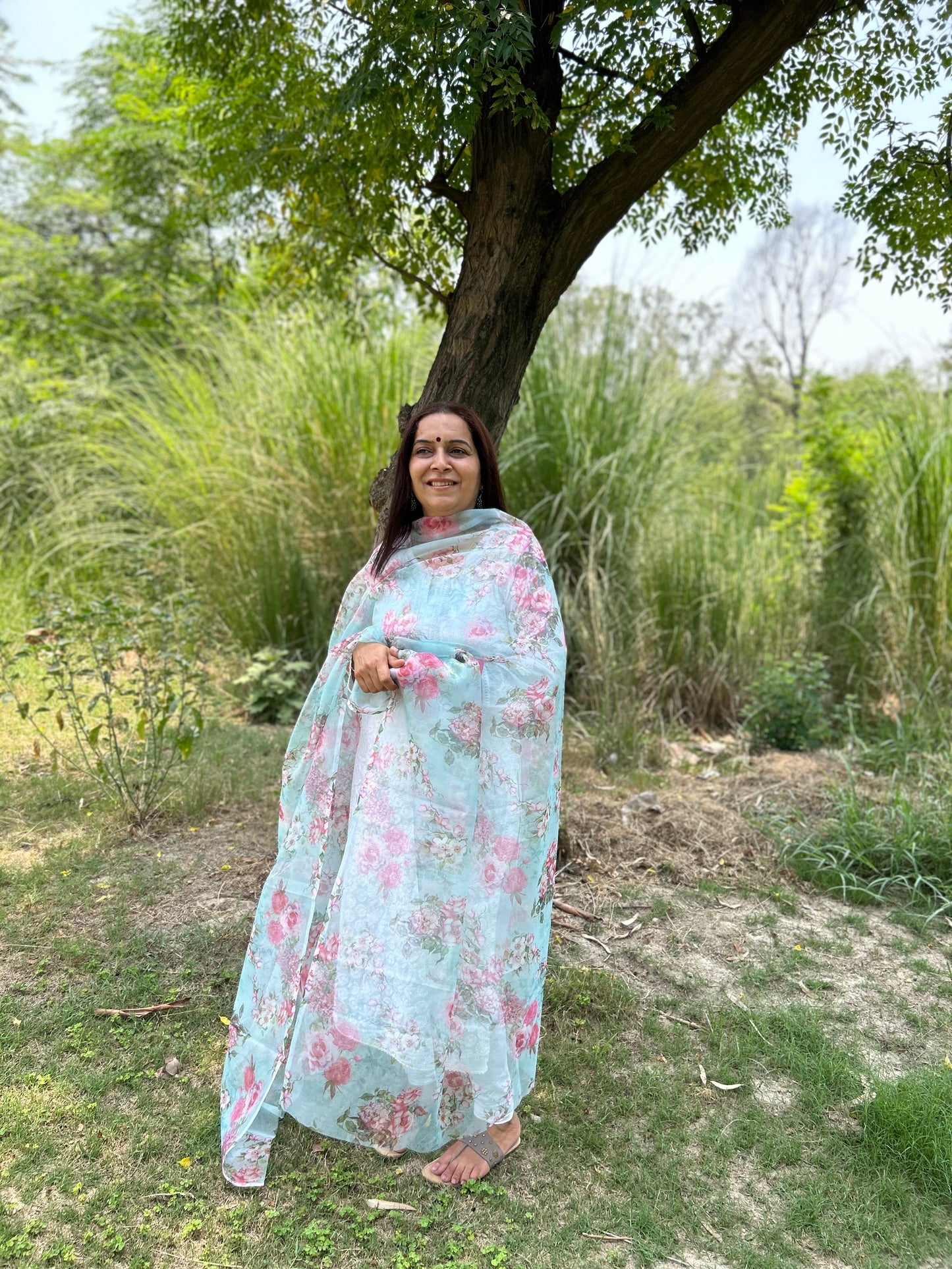 Green Digital Printed Organza Dupatta