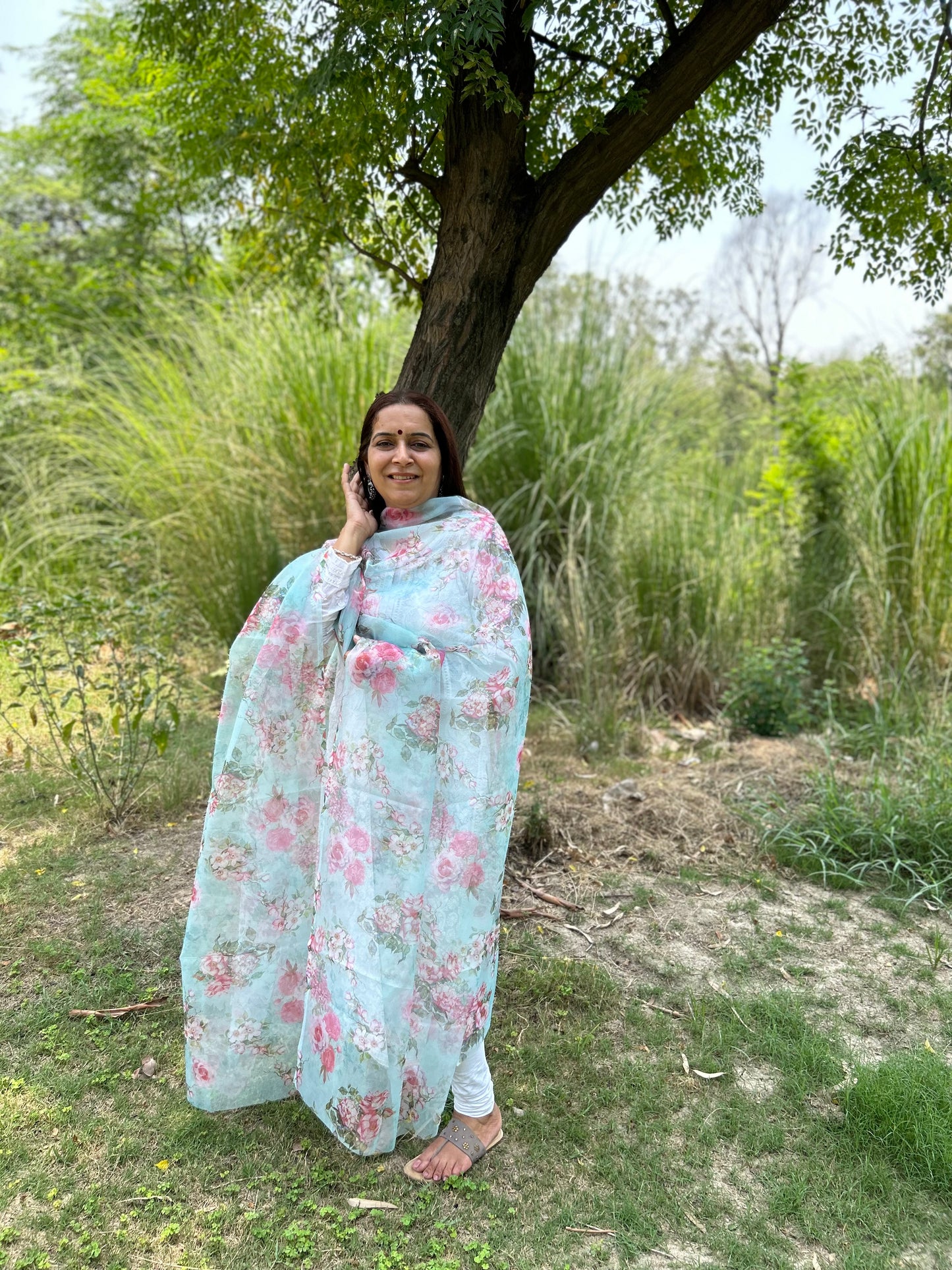 Green Digital Printed Organza Dupatta