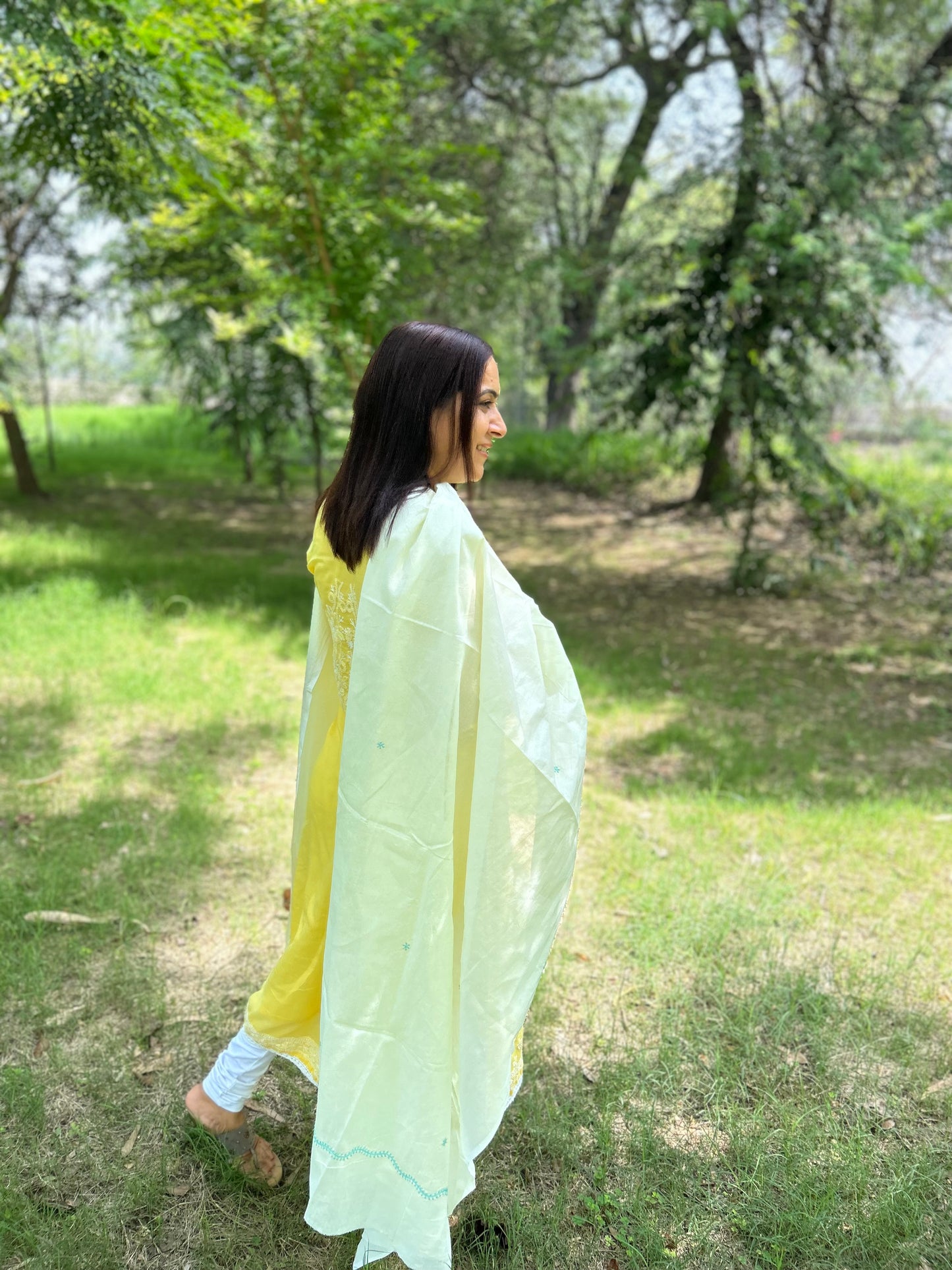 Off White Cotton Voile Chikankari Dupatta