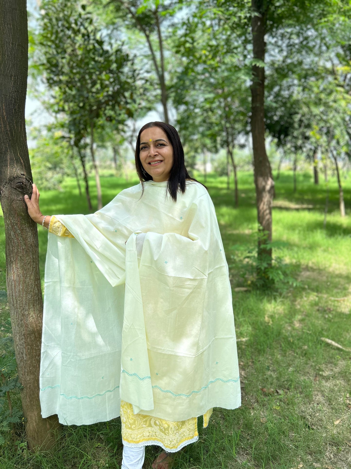 Off White Cotton Voile Chikankari Dupatta
