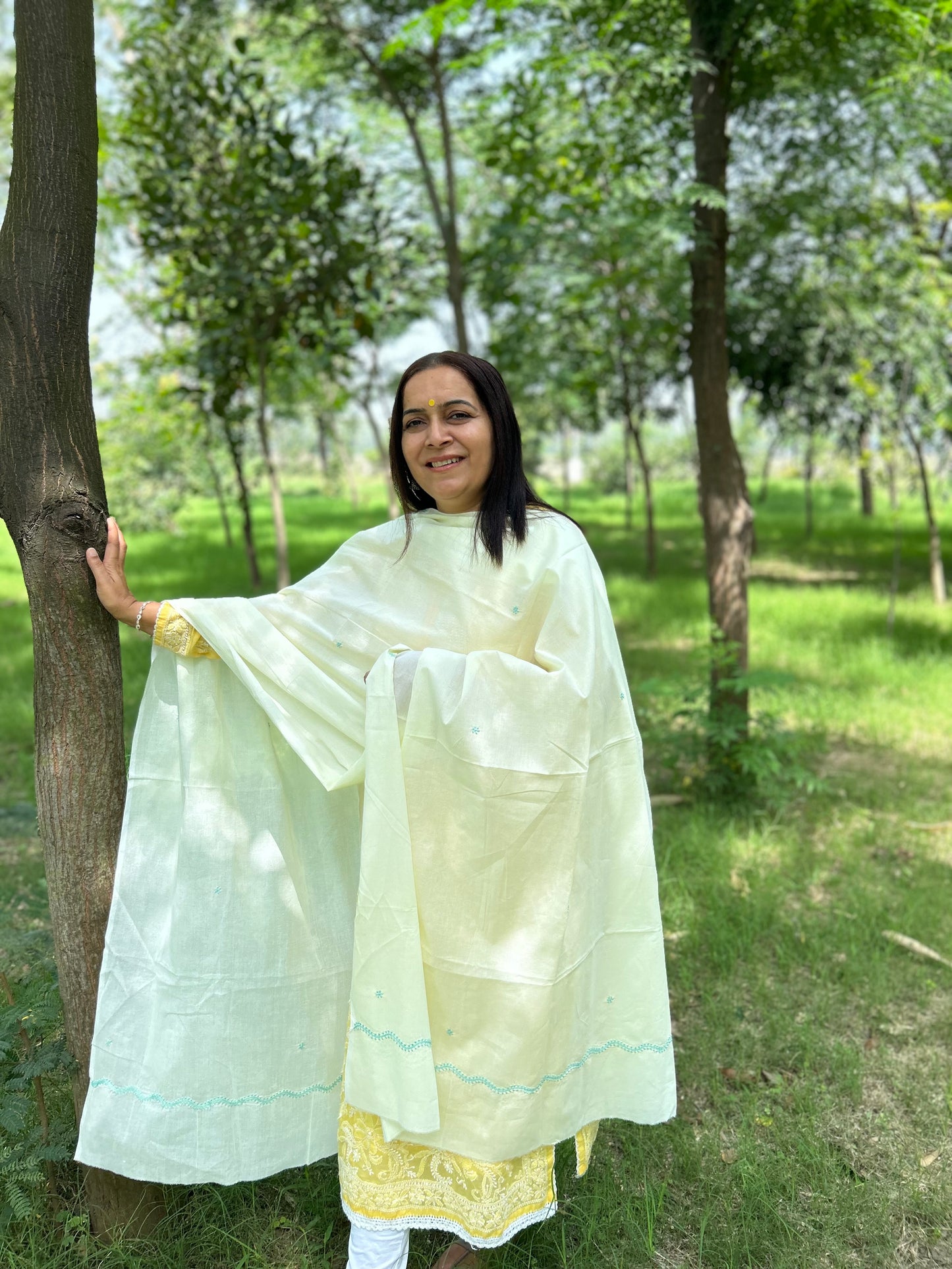 Off White Cotton Voile Chikankari Dupatta