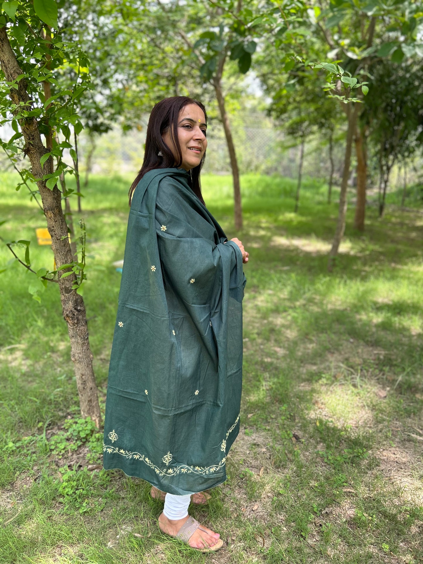 Green Cotton Voile Chikankari Dupatta