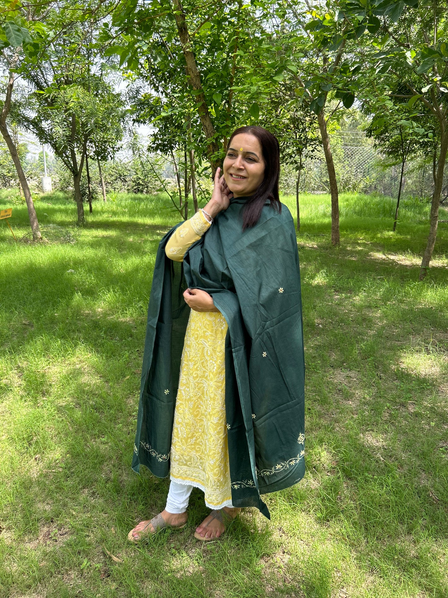 Green Cotton Voile Chikankari Dupatta