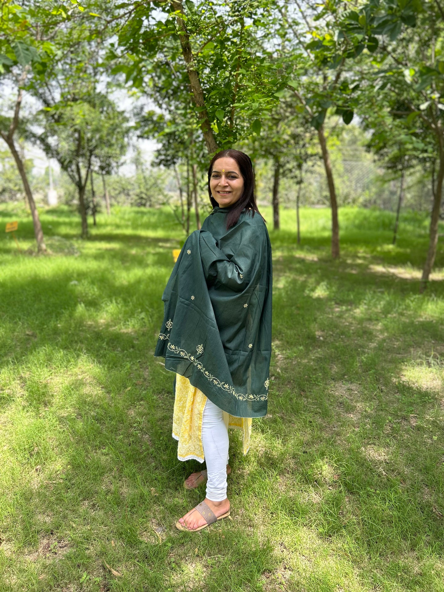 Green Cotton Voile Chikankari Dupatta