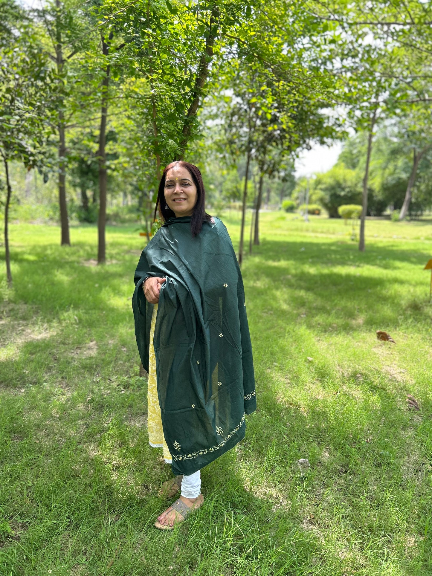 Green Cotton Voile Chikankari Dupatta