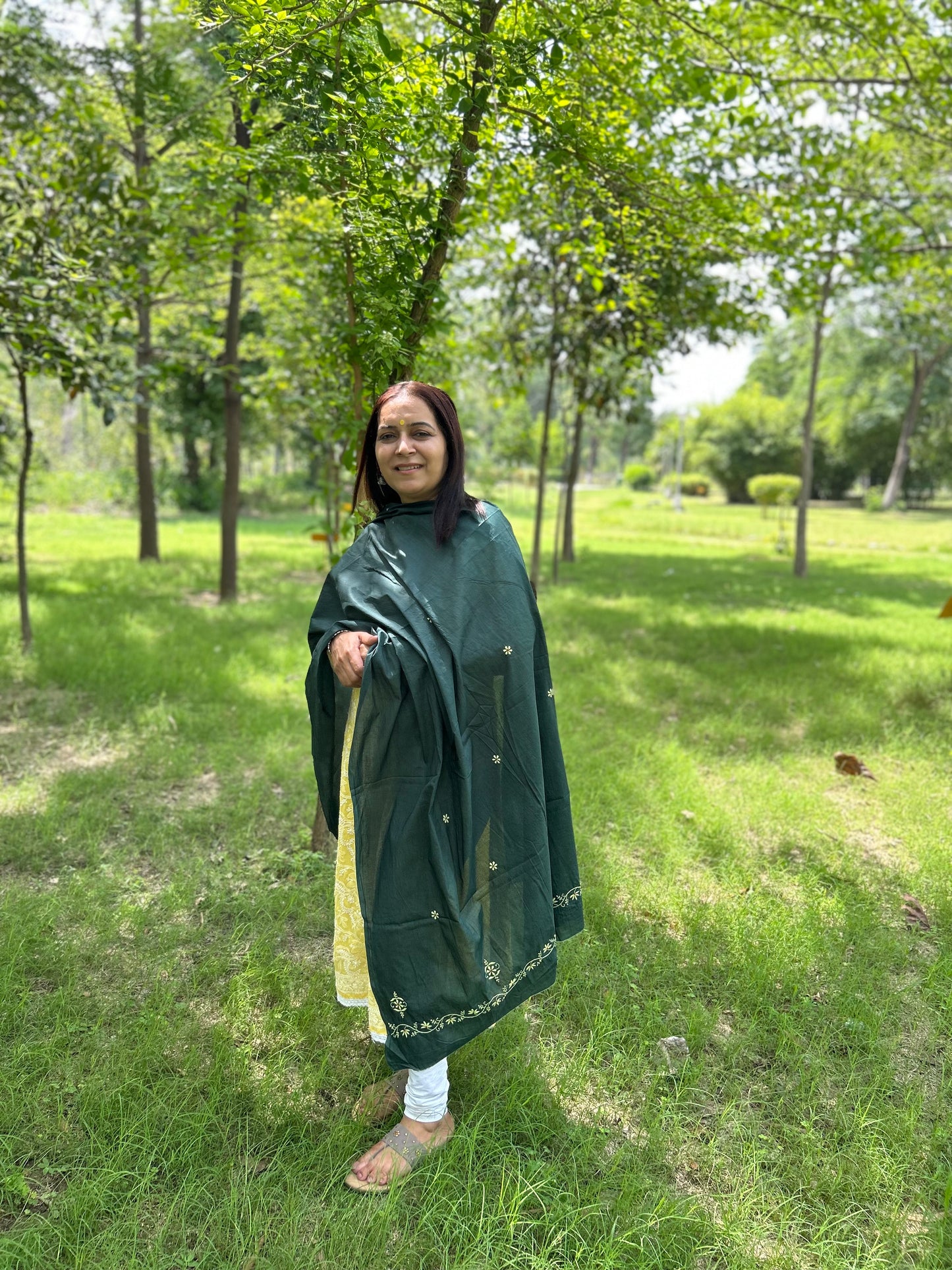 Green Cotton Voile Chikankari Dupatta