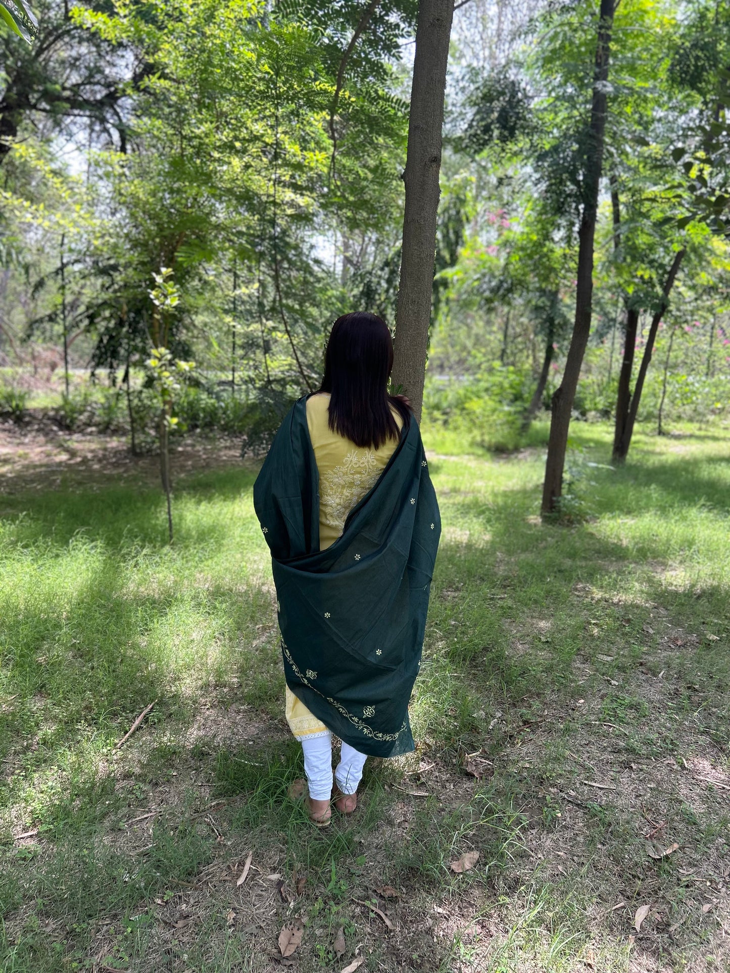 Green Cotton Voile Chikankari Dupatta