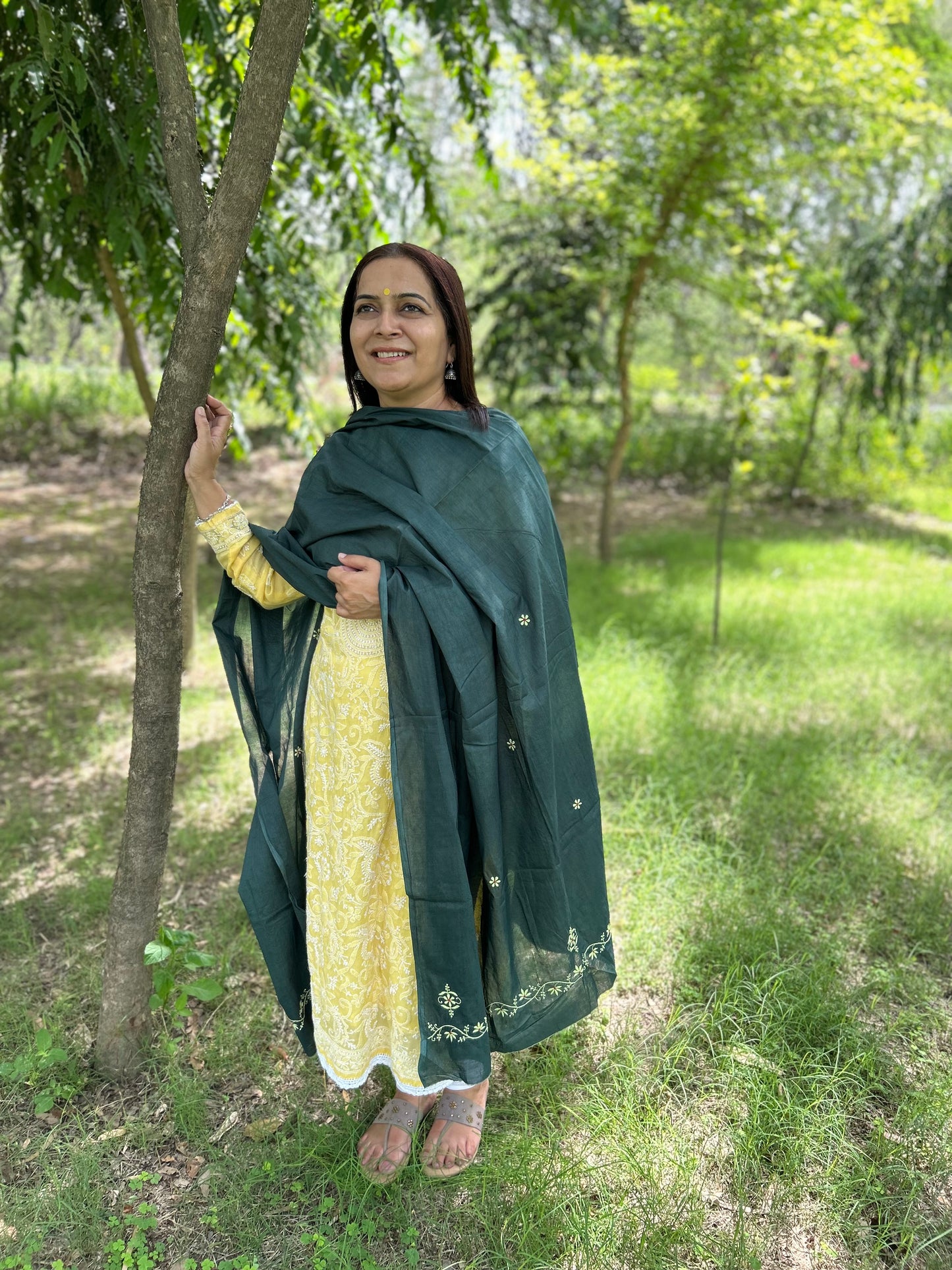 Green Cotton Voile Chikankari Dupatta