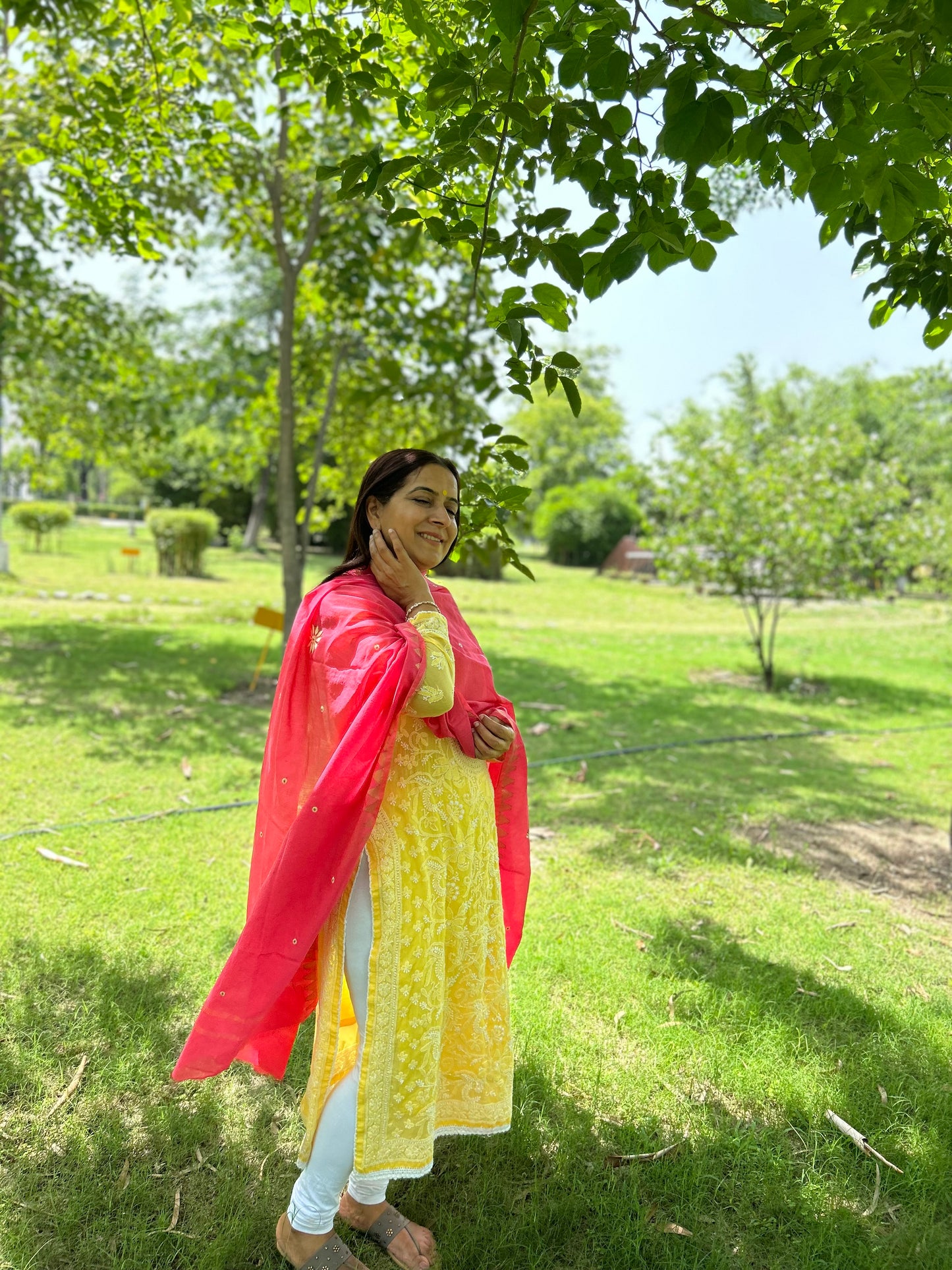Pink Chanderi Chikankari Dupatta