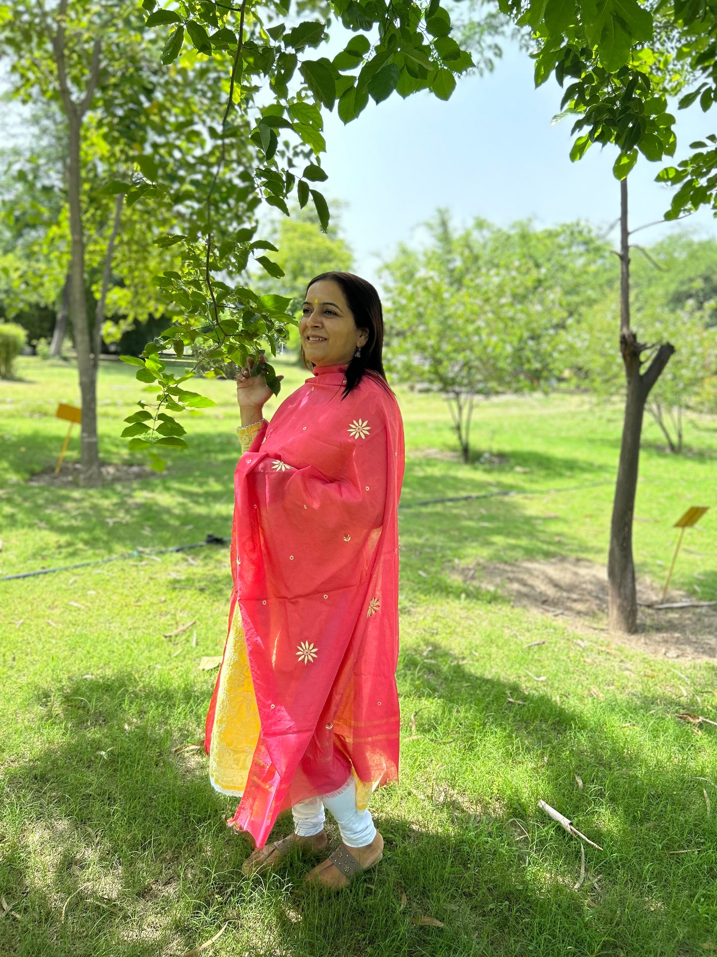 Pink Chanderi Chikankari Dupatta
