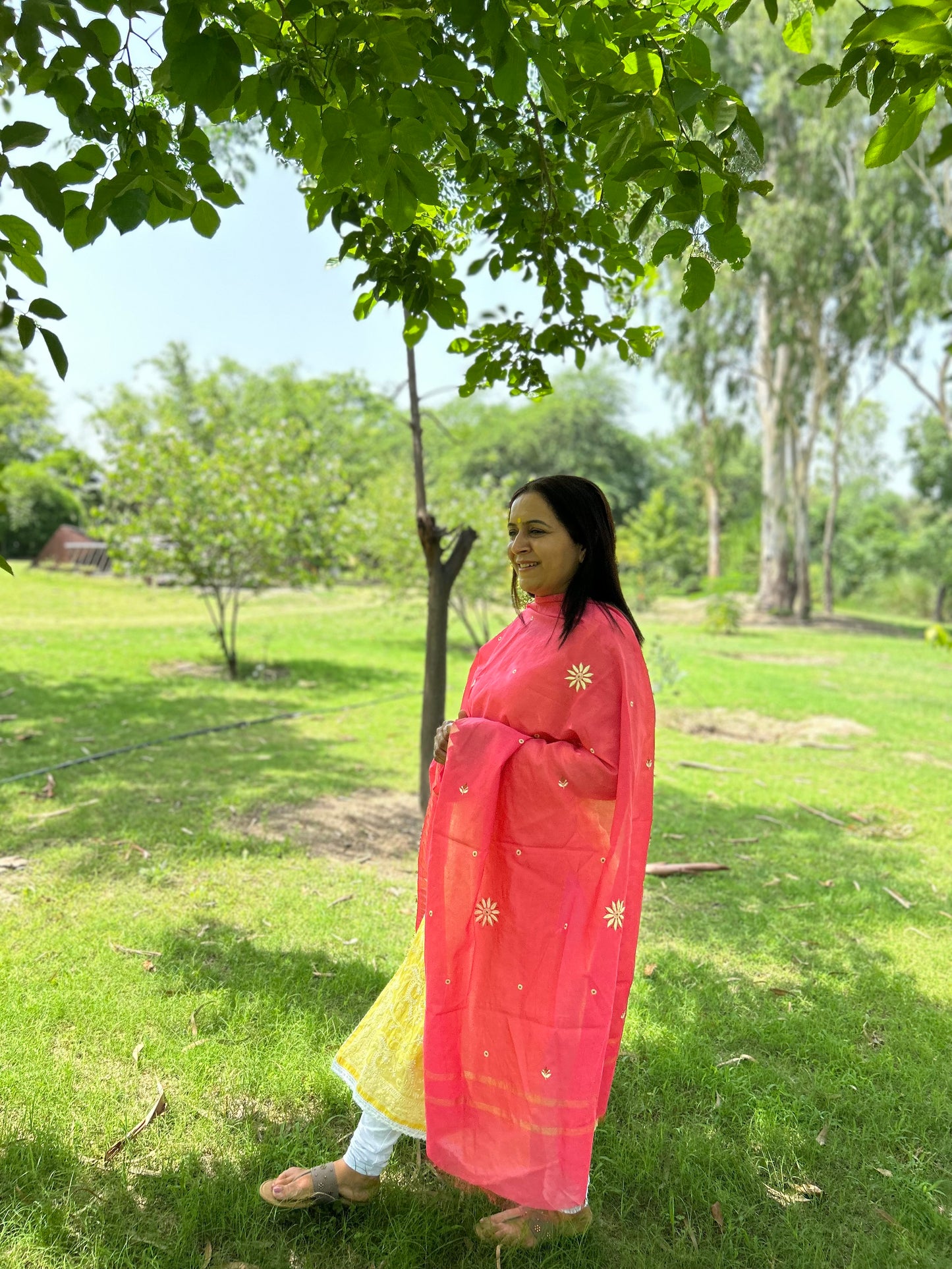 Pink Chanderi Chikankari Dupatta