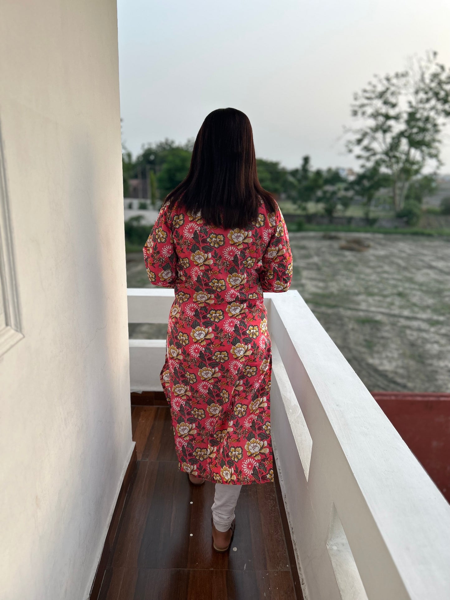 Red Block Printed Kurta