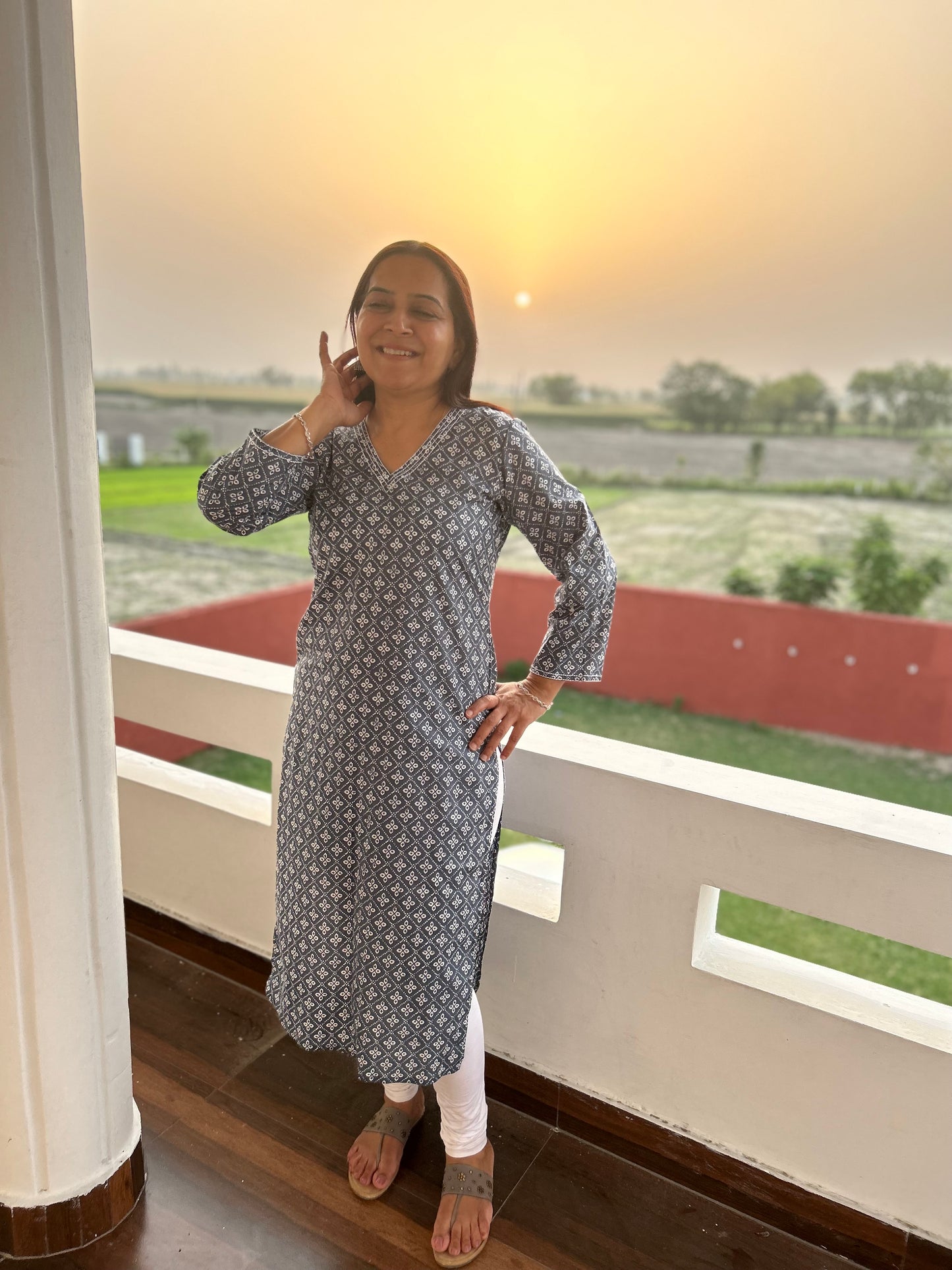 Grey Block Printed Kurta