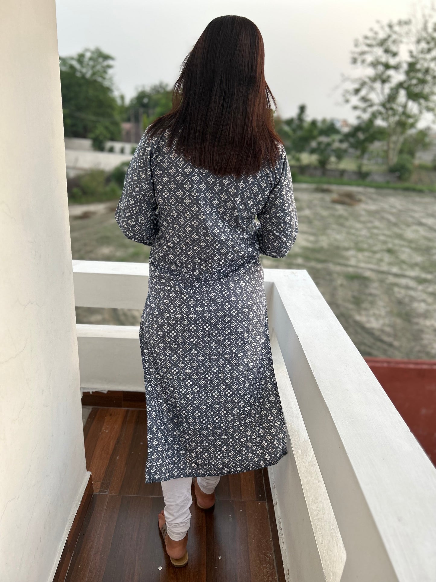 Grey Block Printed Kurta