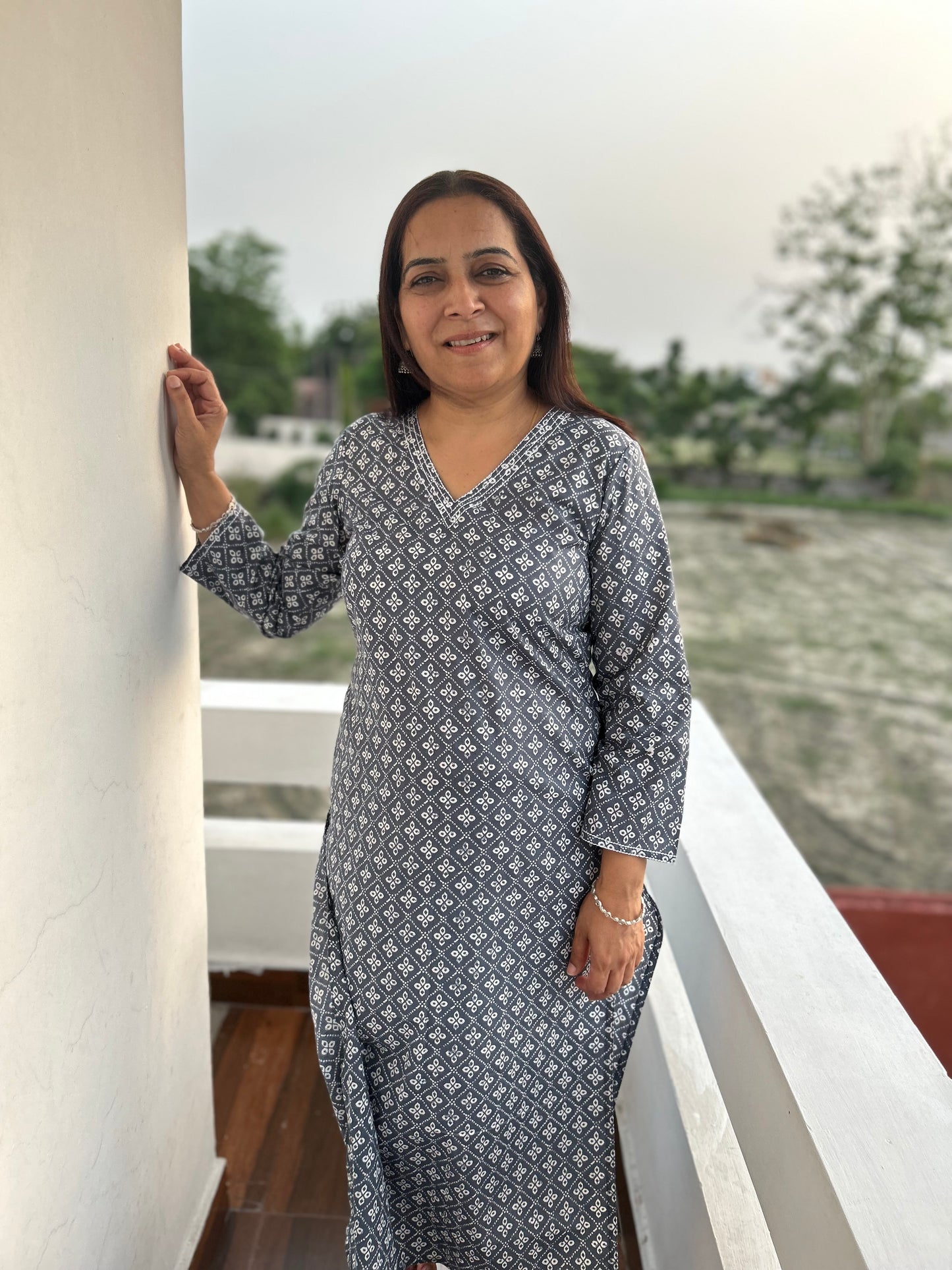 Grey Block Printed Kurta