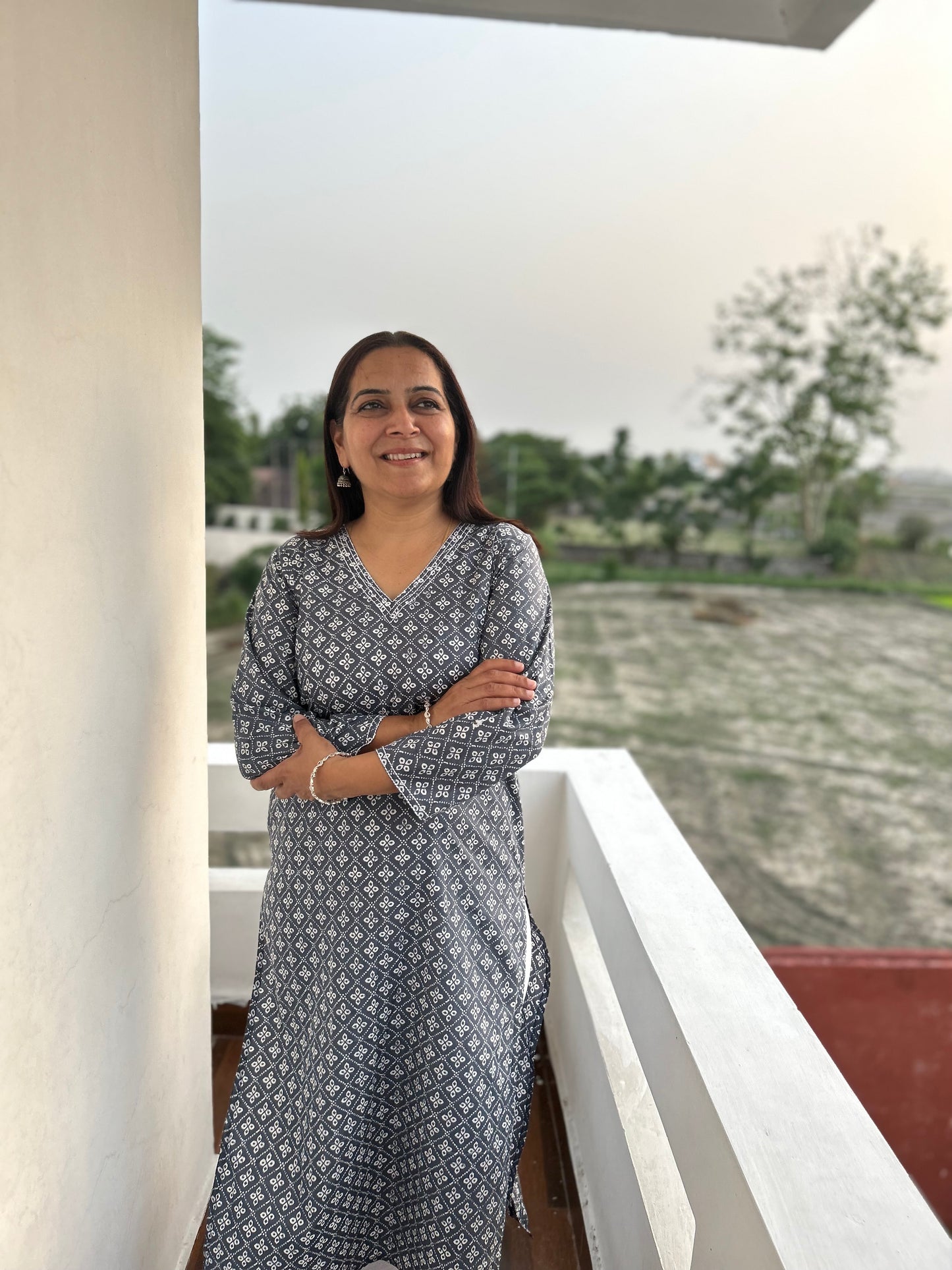 Grey Block Printed Kurta
