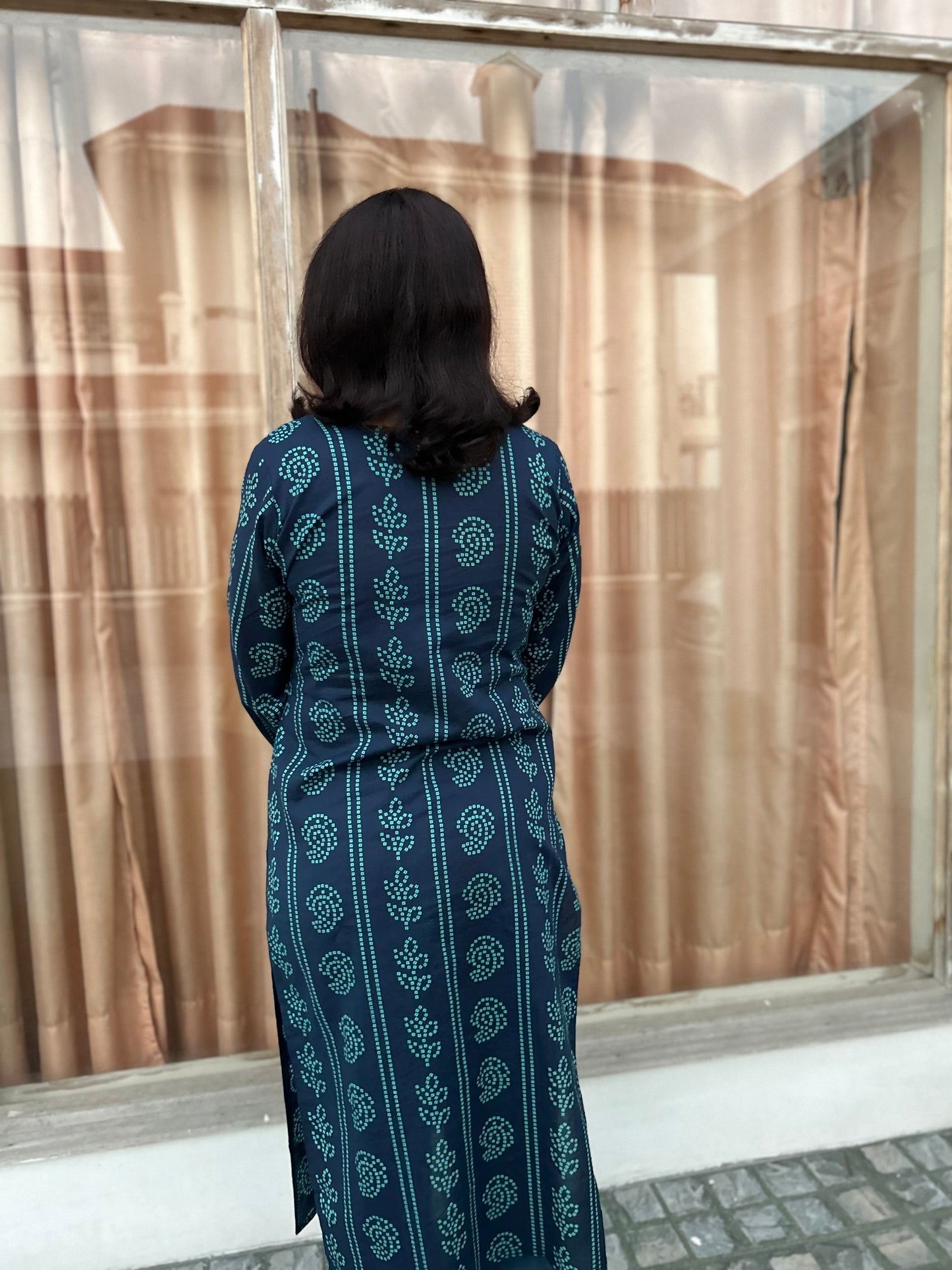 Blue Cotton Dabu Print Kurta