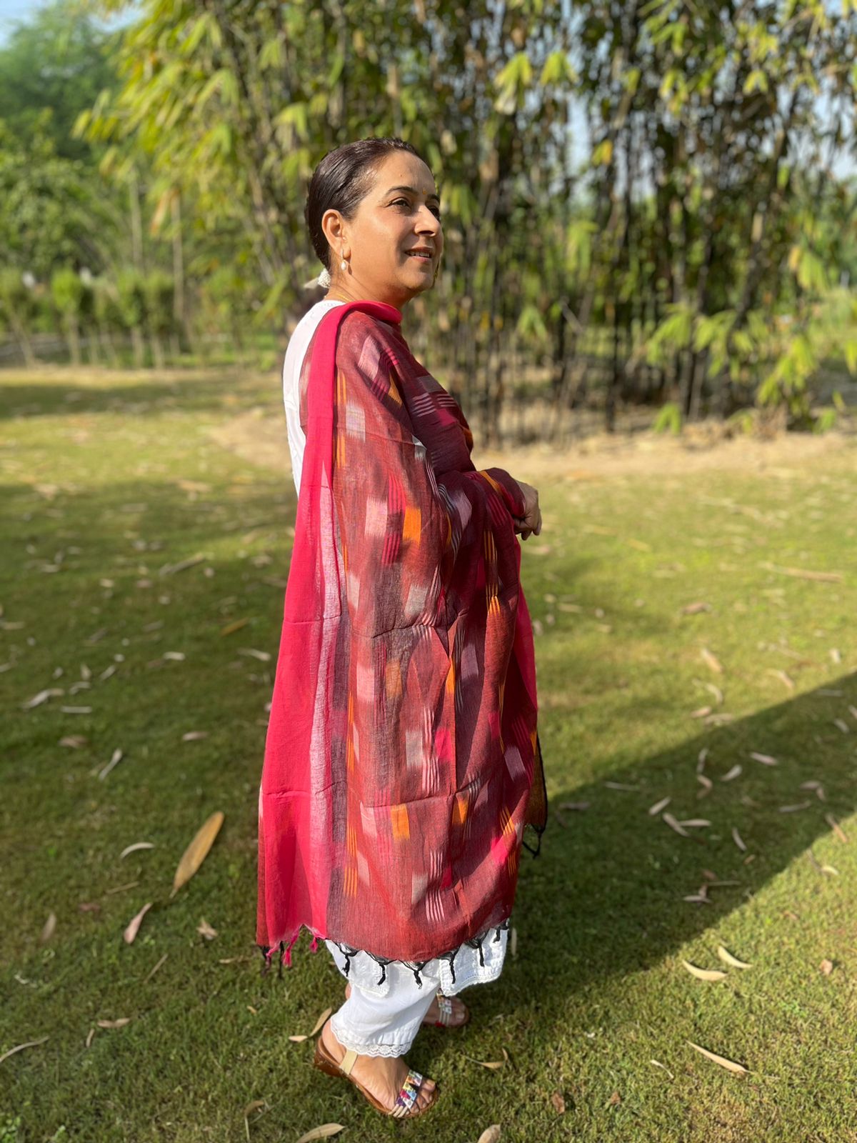 Red Handwoven Ikat Dupatta
