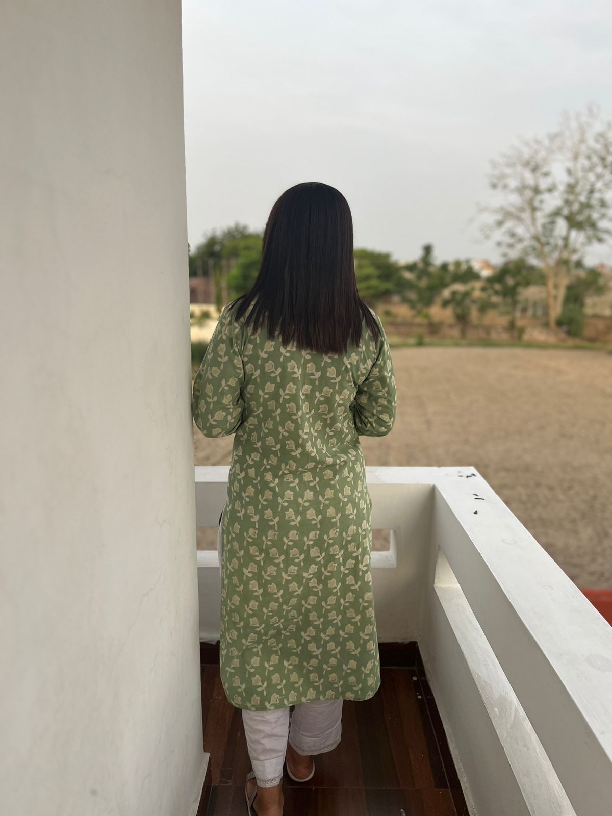 Green Cotton Hand Block Printed Knee Length Kurta