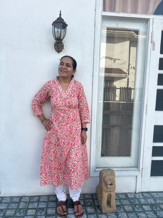 Pink Block Printed Kurta