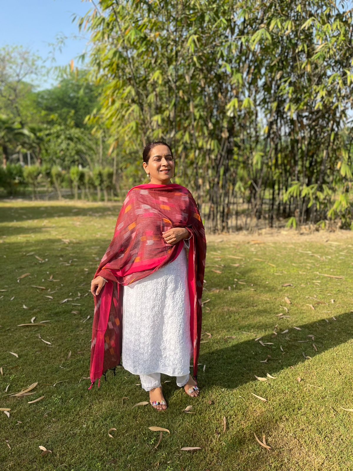 Red Handwoven Ikat Dupatta