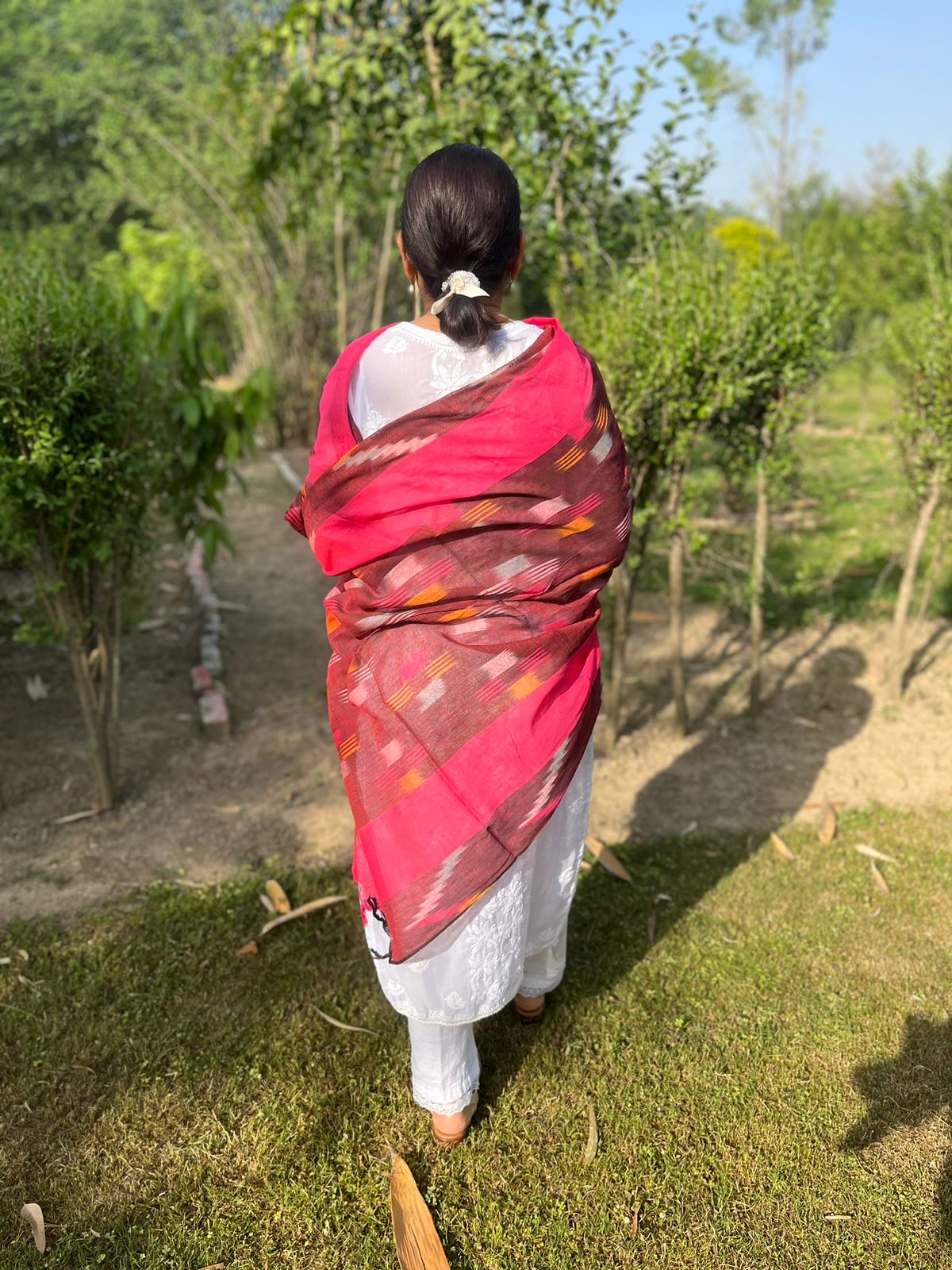 Red Handwoven Ikat Dupatta