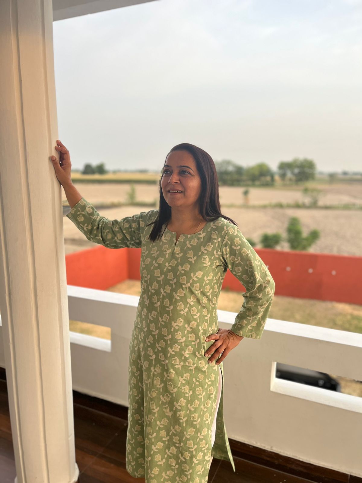 Green Cotton Hand Block Printed Knee Length Kurta