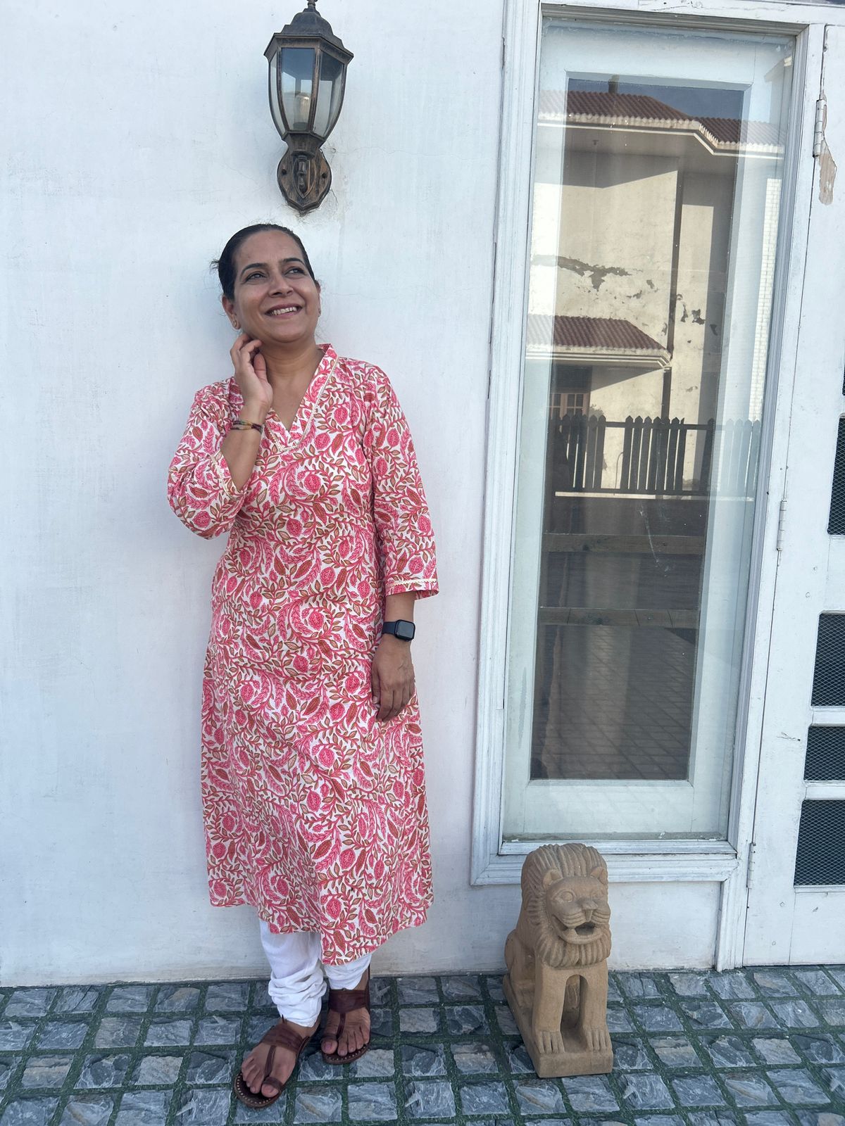 Pink Block Printed Kurta